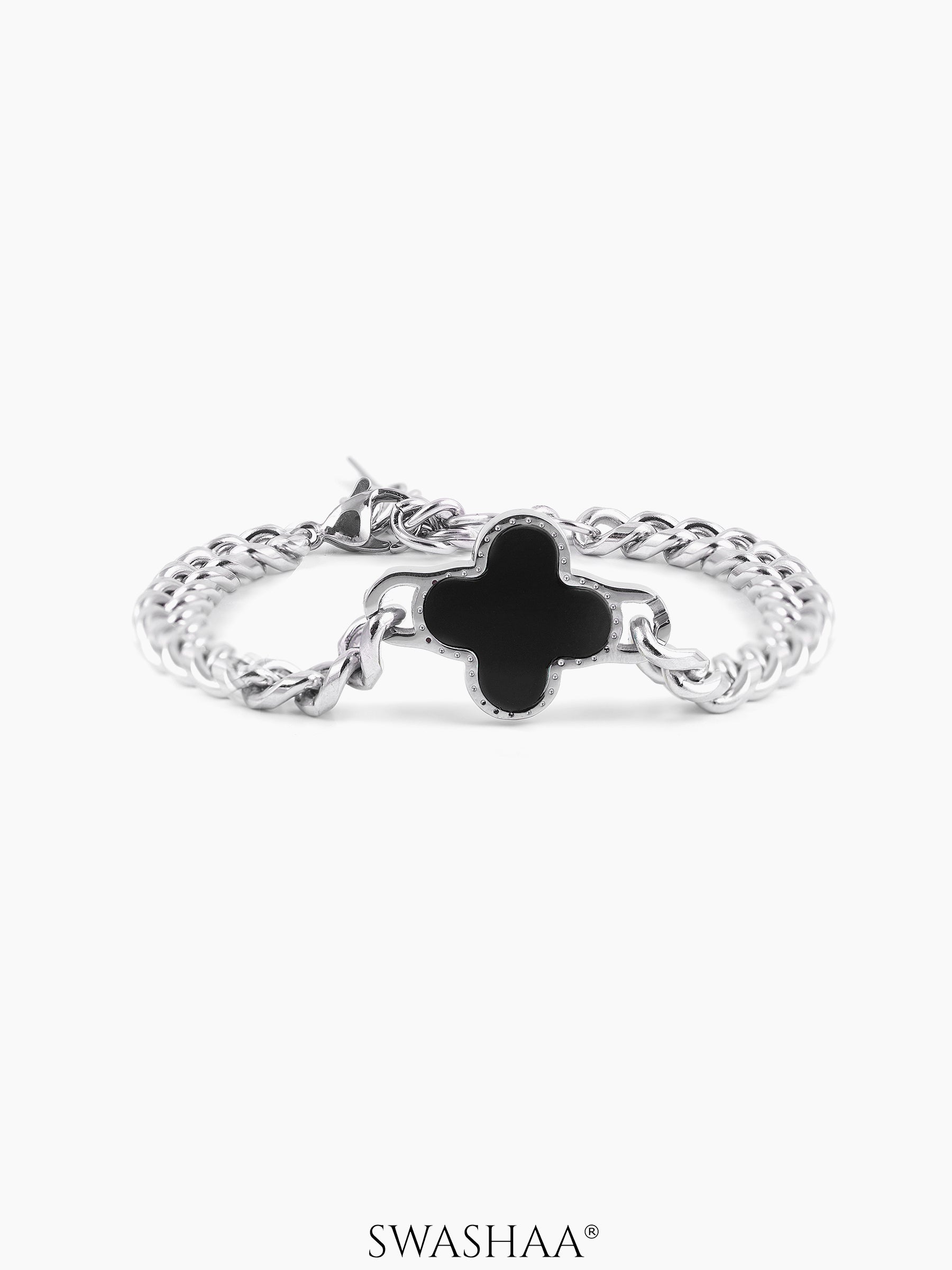 Clover Chain Men's Bracelet Silver Black