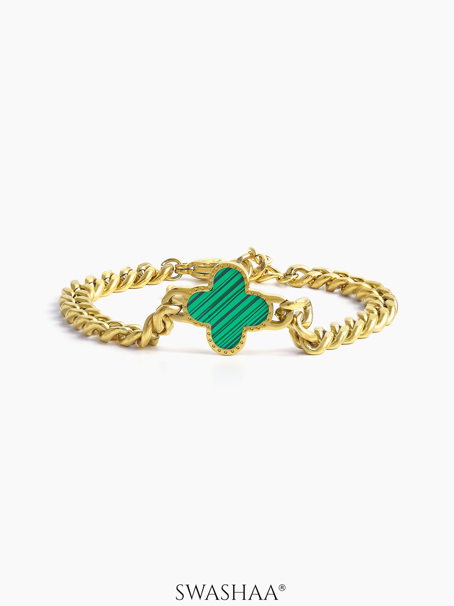 Clover Chain Men's Bracelet 18K Gold Green