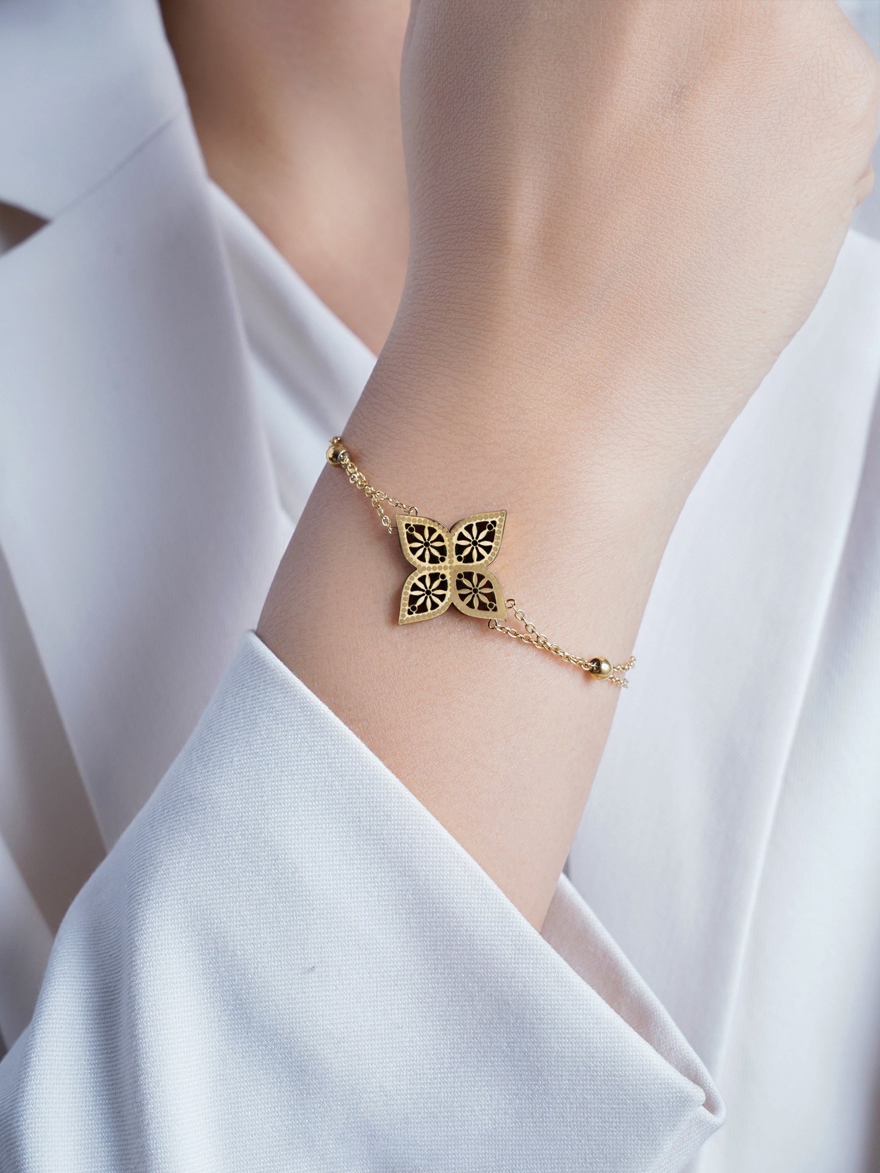 Clover Floral 18K Gold Plated Women's Bracelet