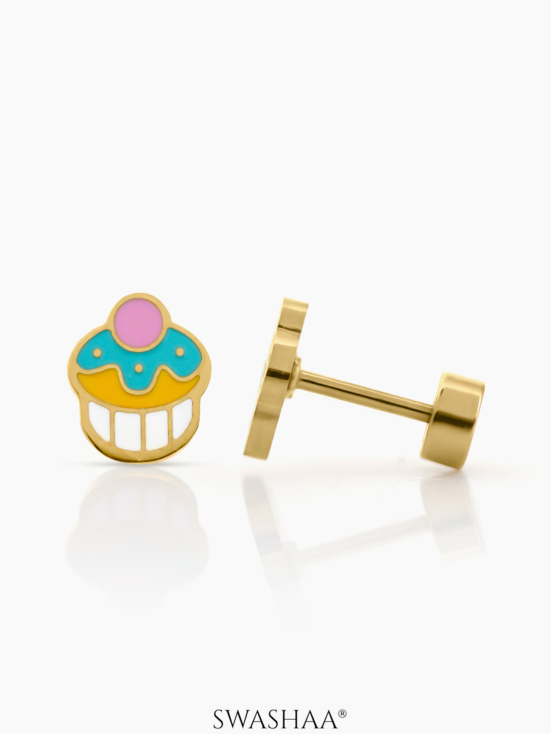 Cuppy Pop Cupcake 18K Gold Plated Kid’s Earrings Gold