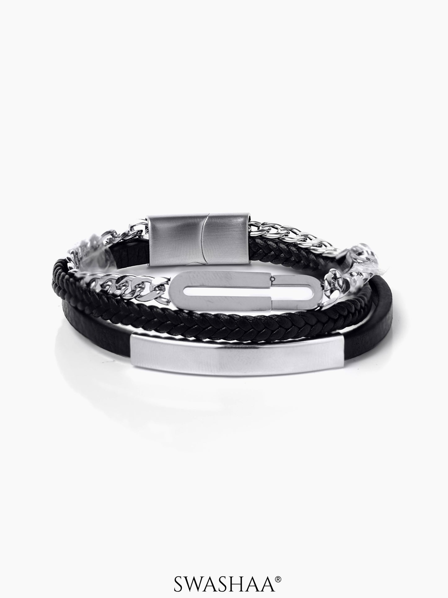 David Men's Leather Bracelet Black