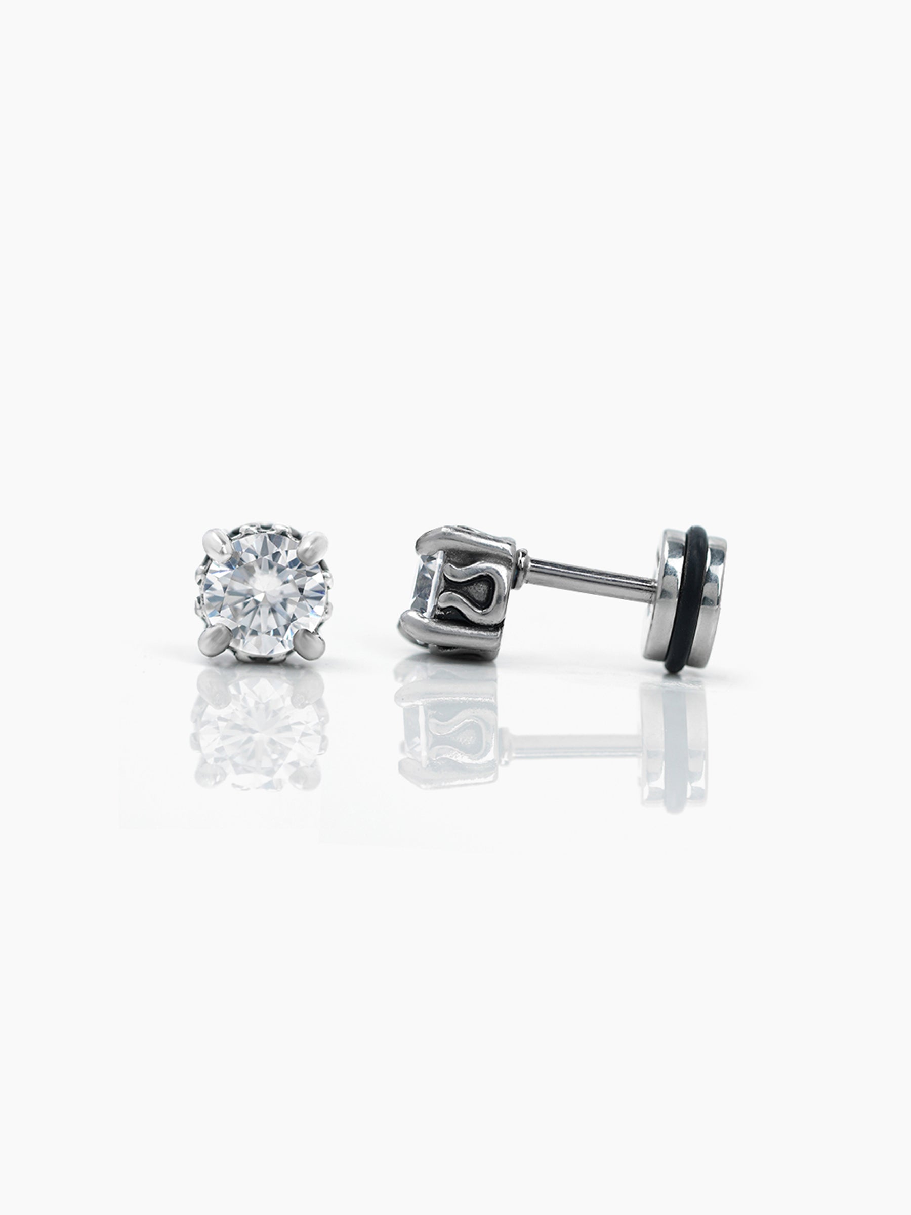 Dax Solitaire Silver Men's Stud Earrings Silver