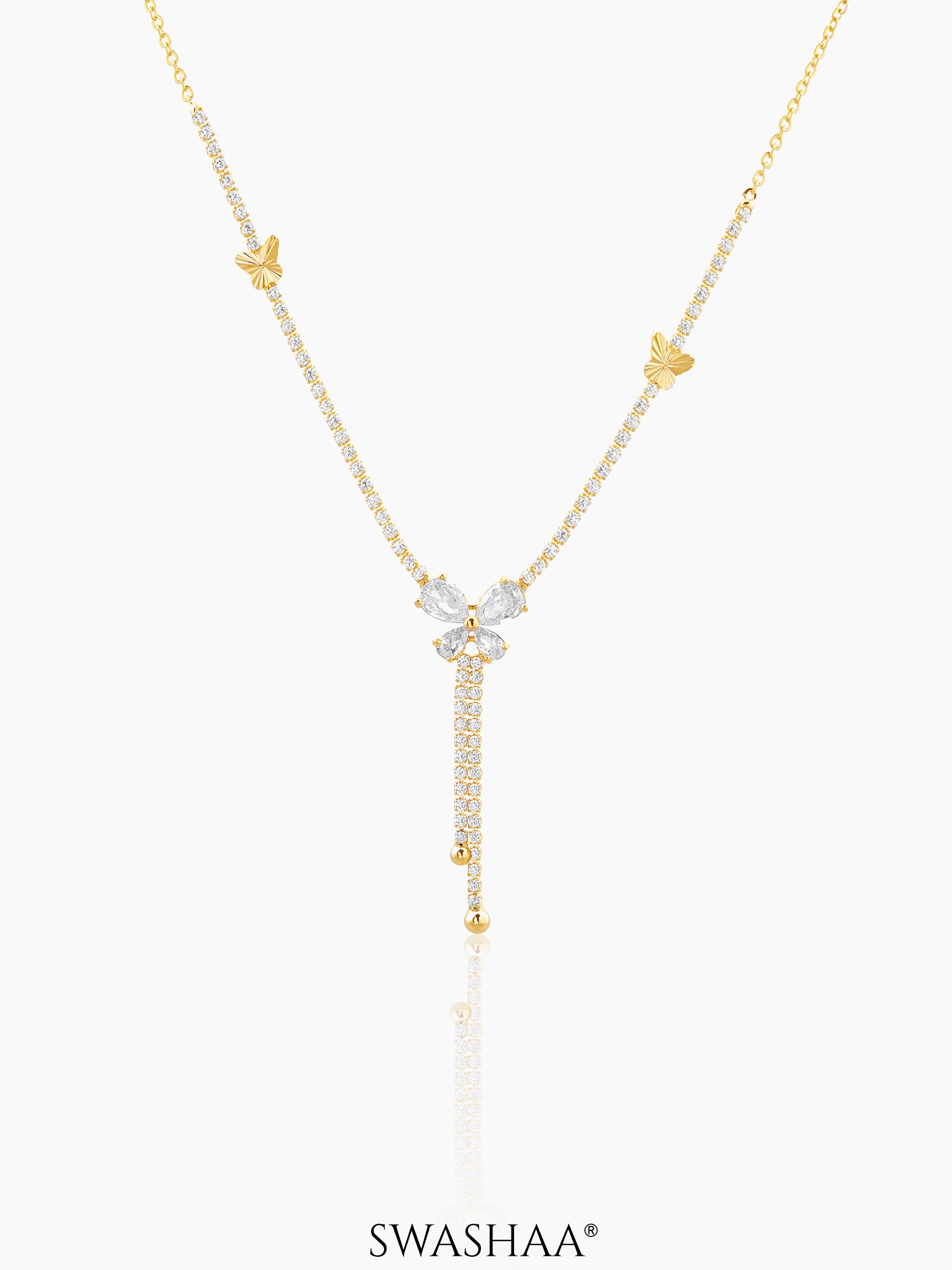 Debbie Crystal Butterfly Y-shaped Necklace Gold