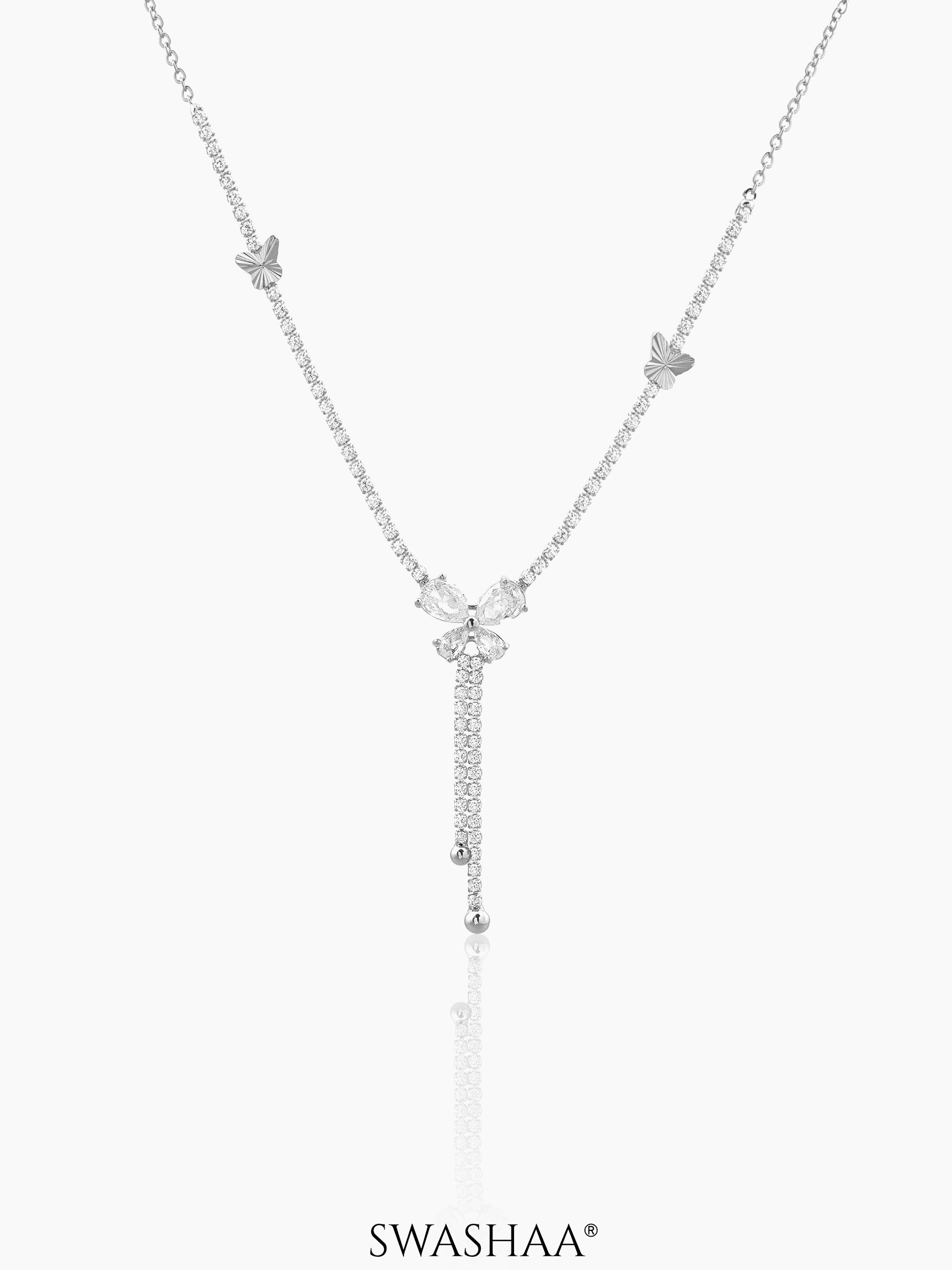 Debbie Crystal Butterfly Y-shaped Necklace Silver