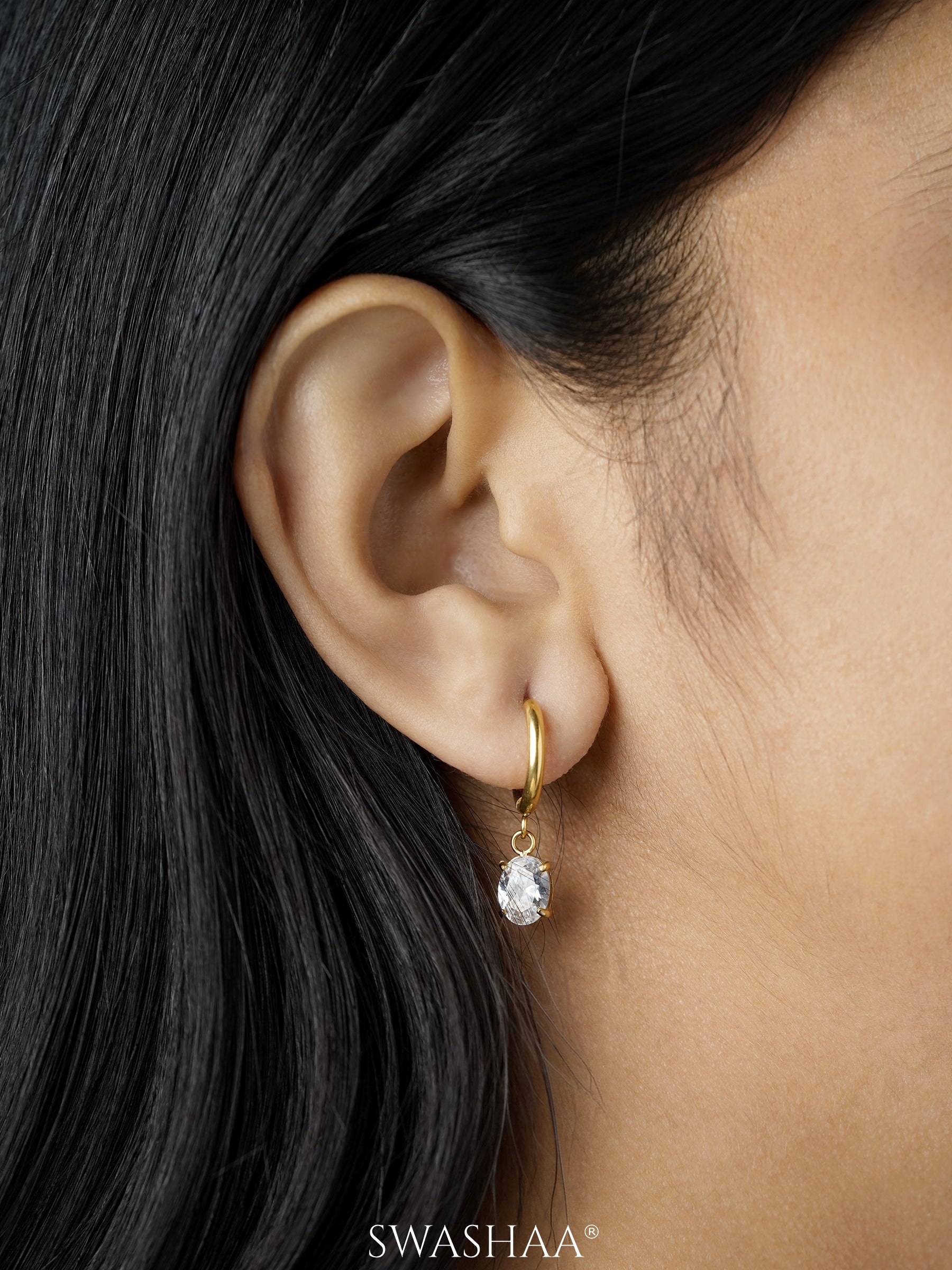 Denali Solitaire 18K Gold Plated Hoop Earrings