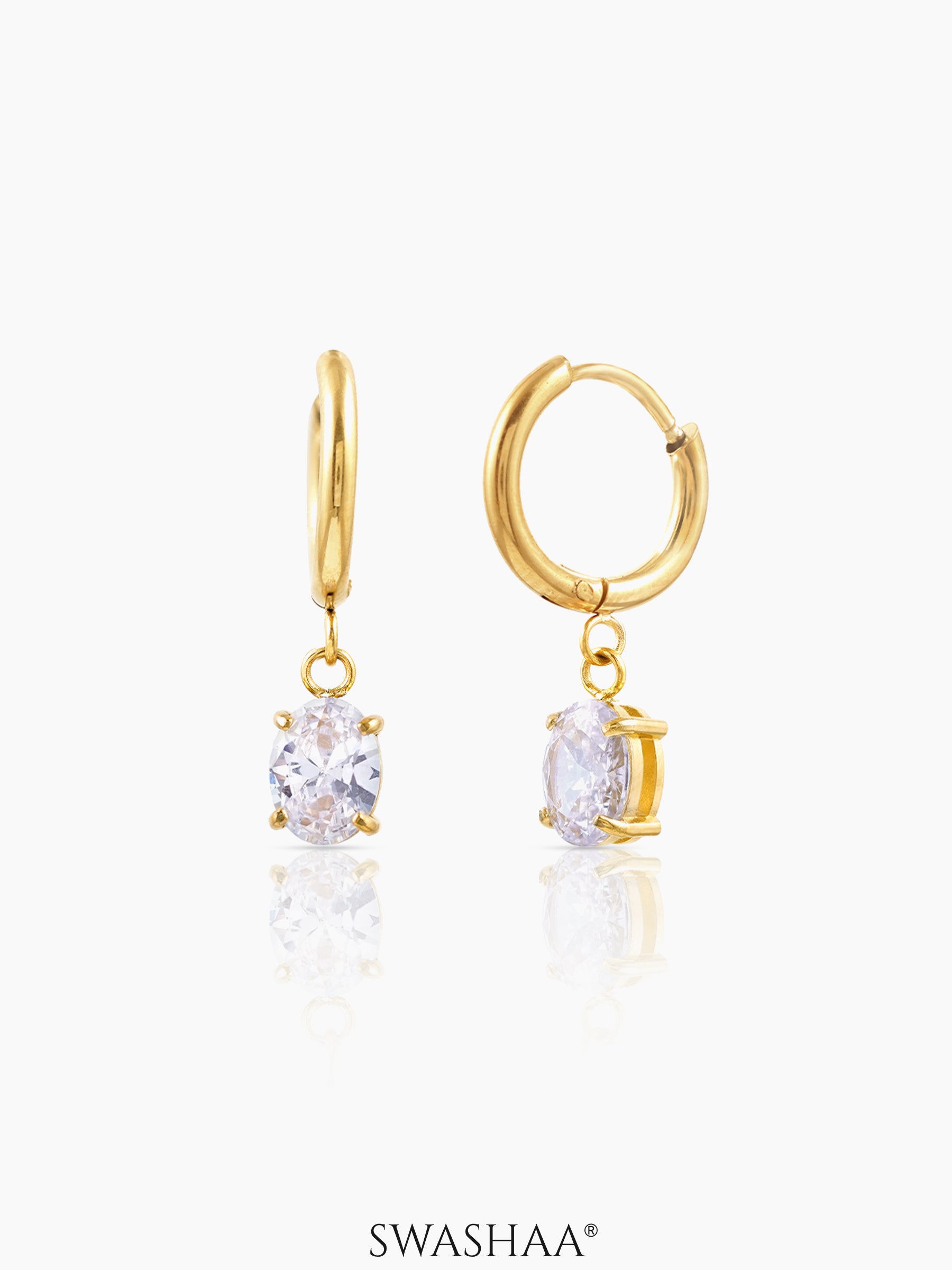 Denali Solitaire 18K Gold Plated Hoop Earrings Gold