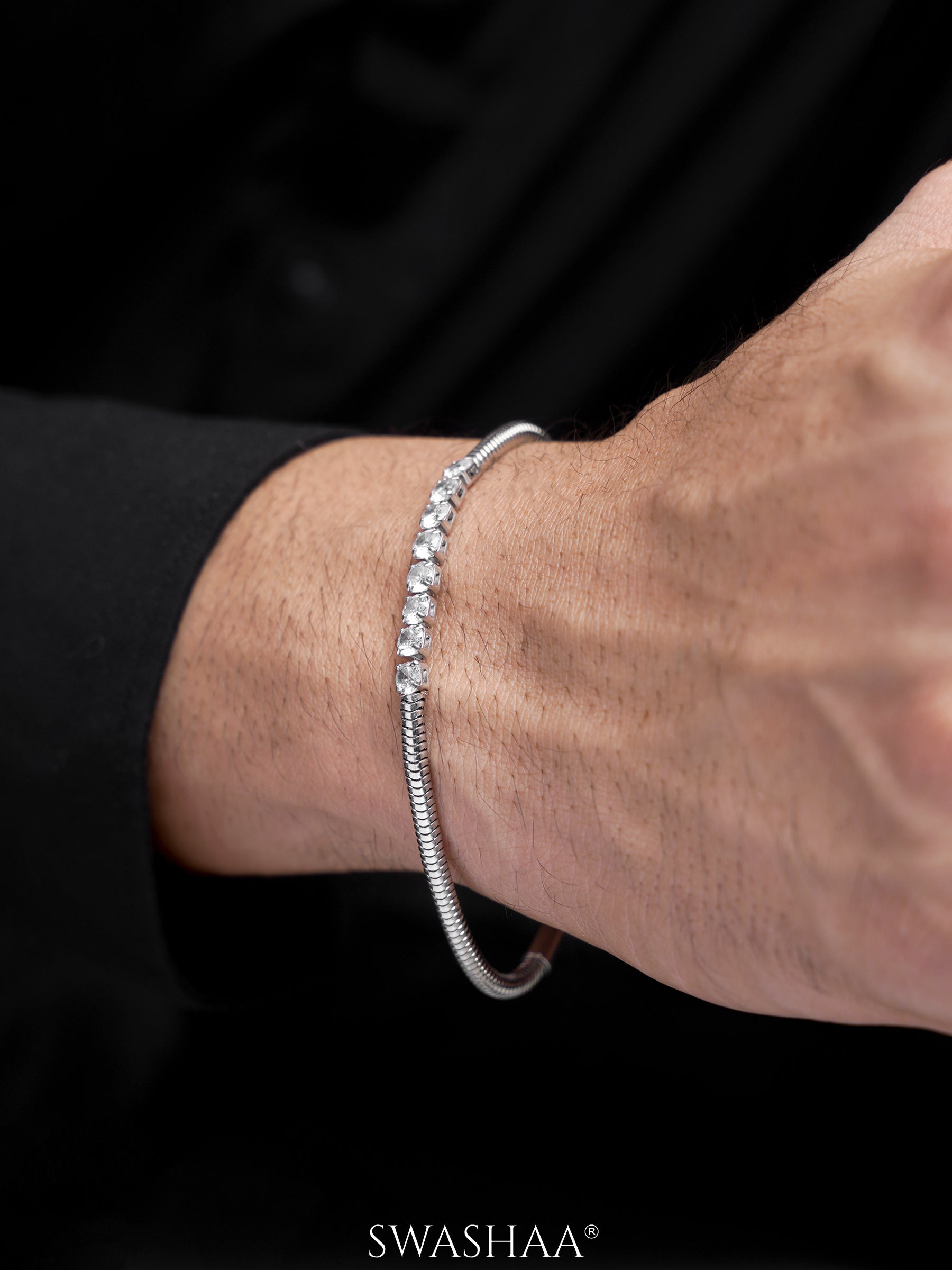 Diamond Round Snake Chain Men's Bracelet