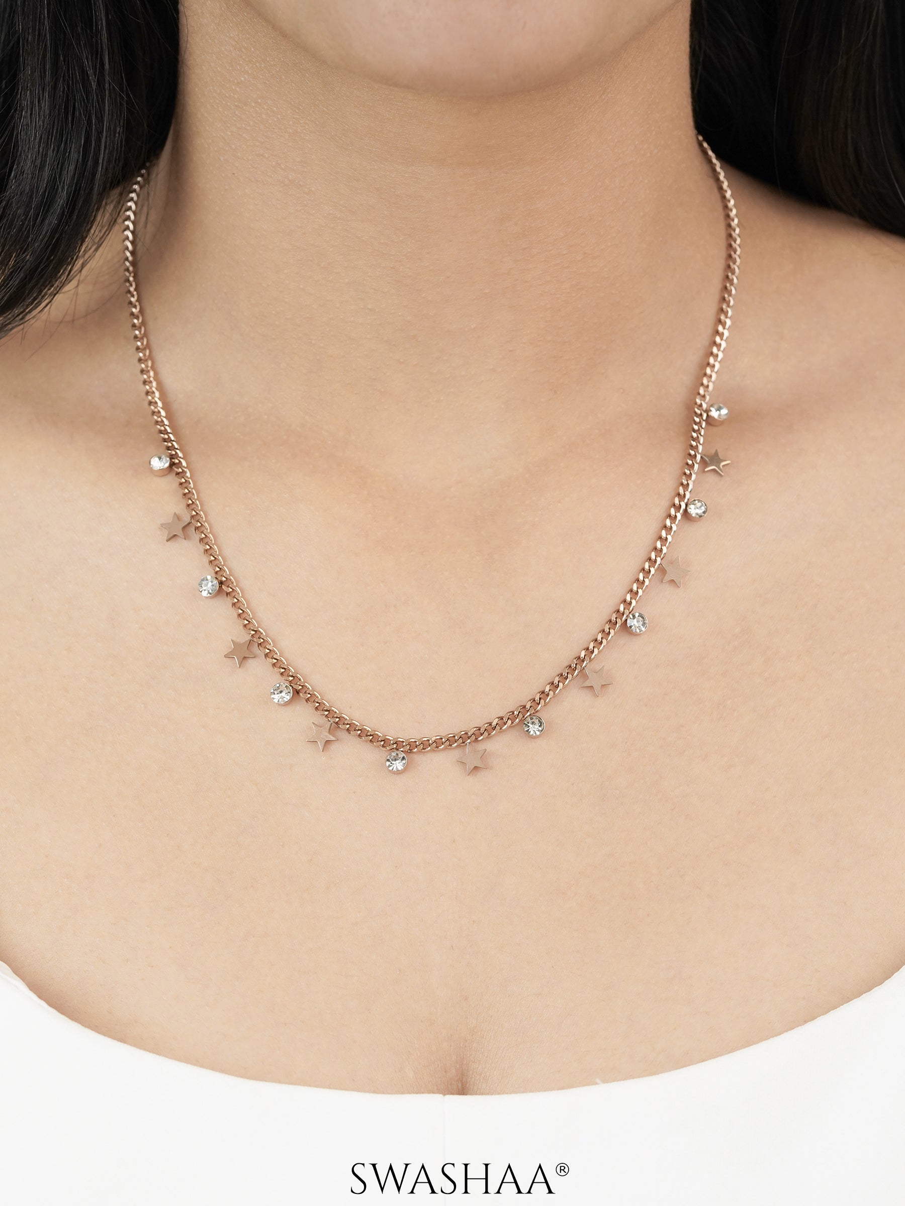 Diamond Star Rosegold Plated Necklace