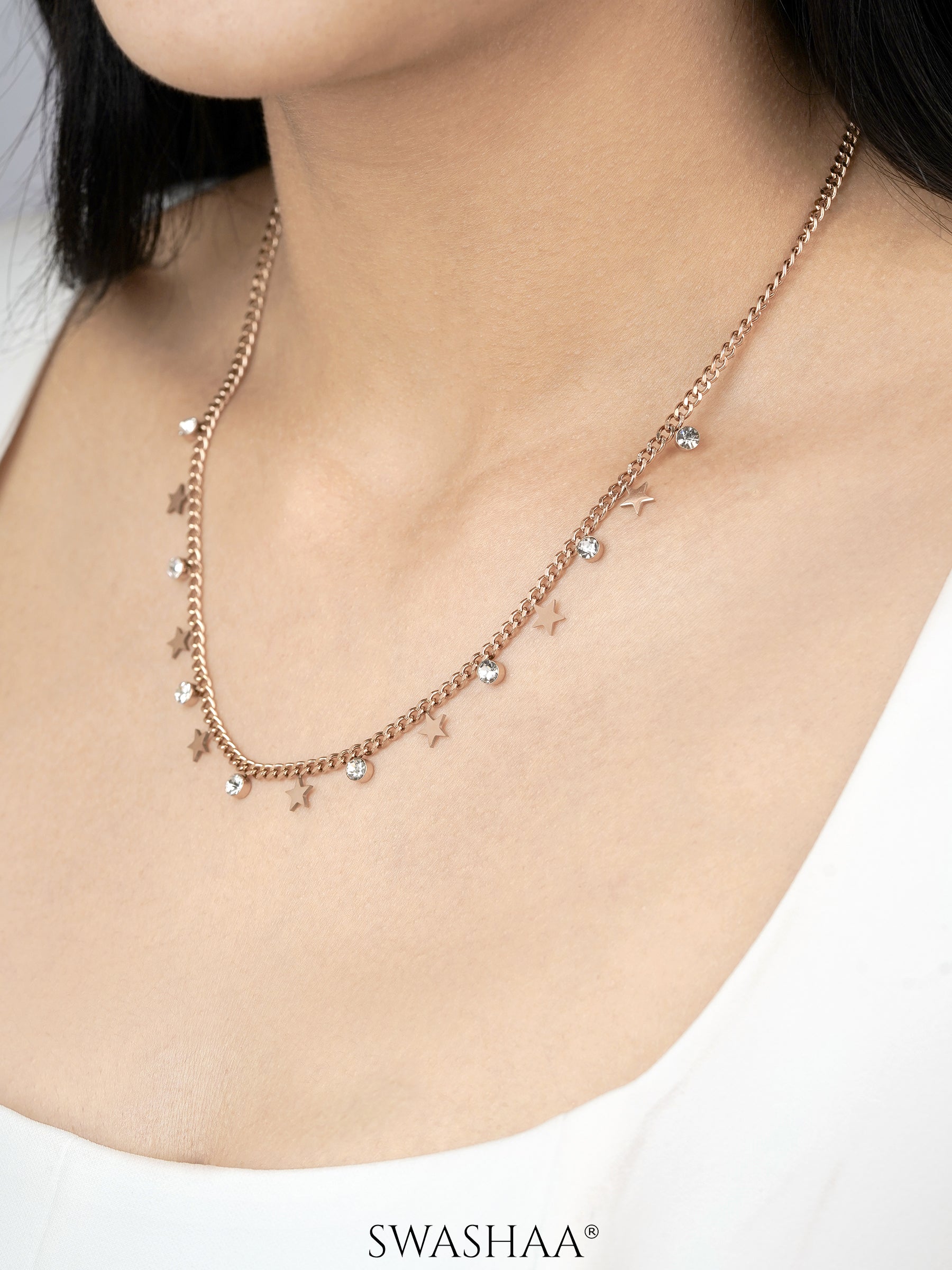 Diamond Star Rosegold Plated Necklace