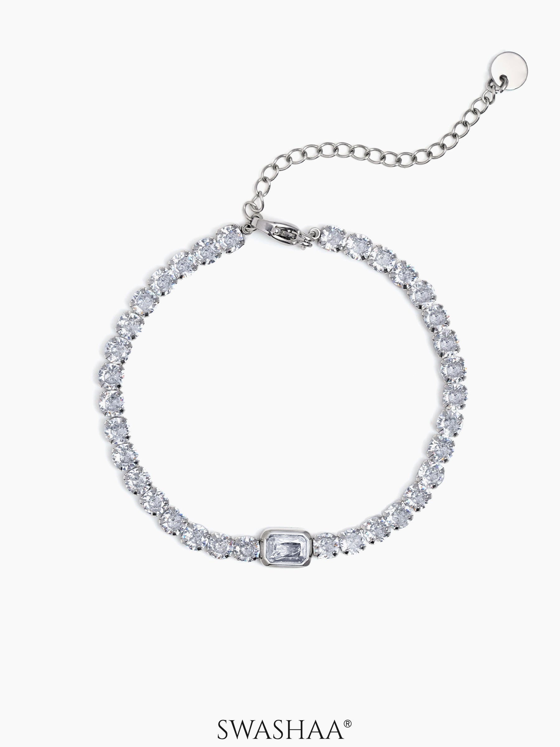 Diamond Tennis Men's Bracelet White-Silver