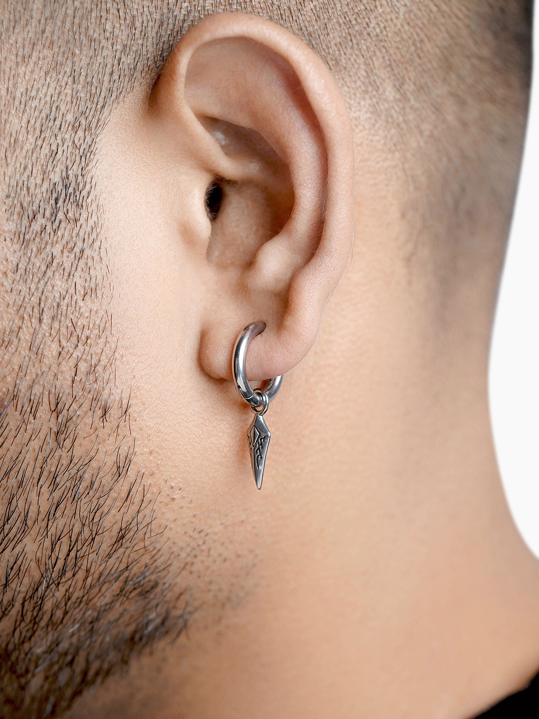 Draven Dagger Dangle Silver Men's Hoop Earrings