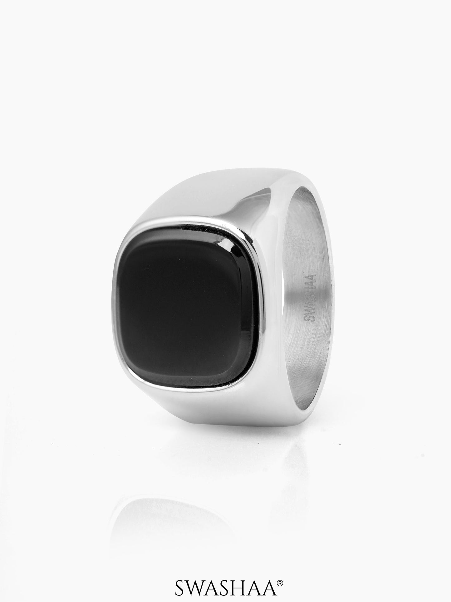 Drax Square Signet Men's Ring Black-Silver