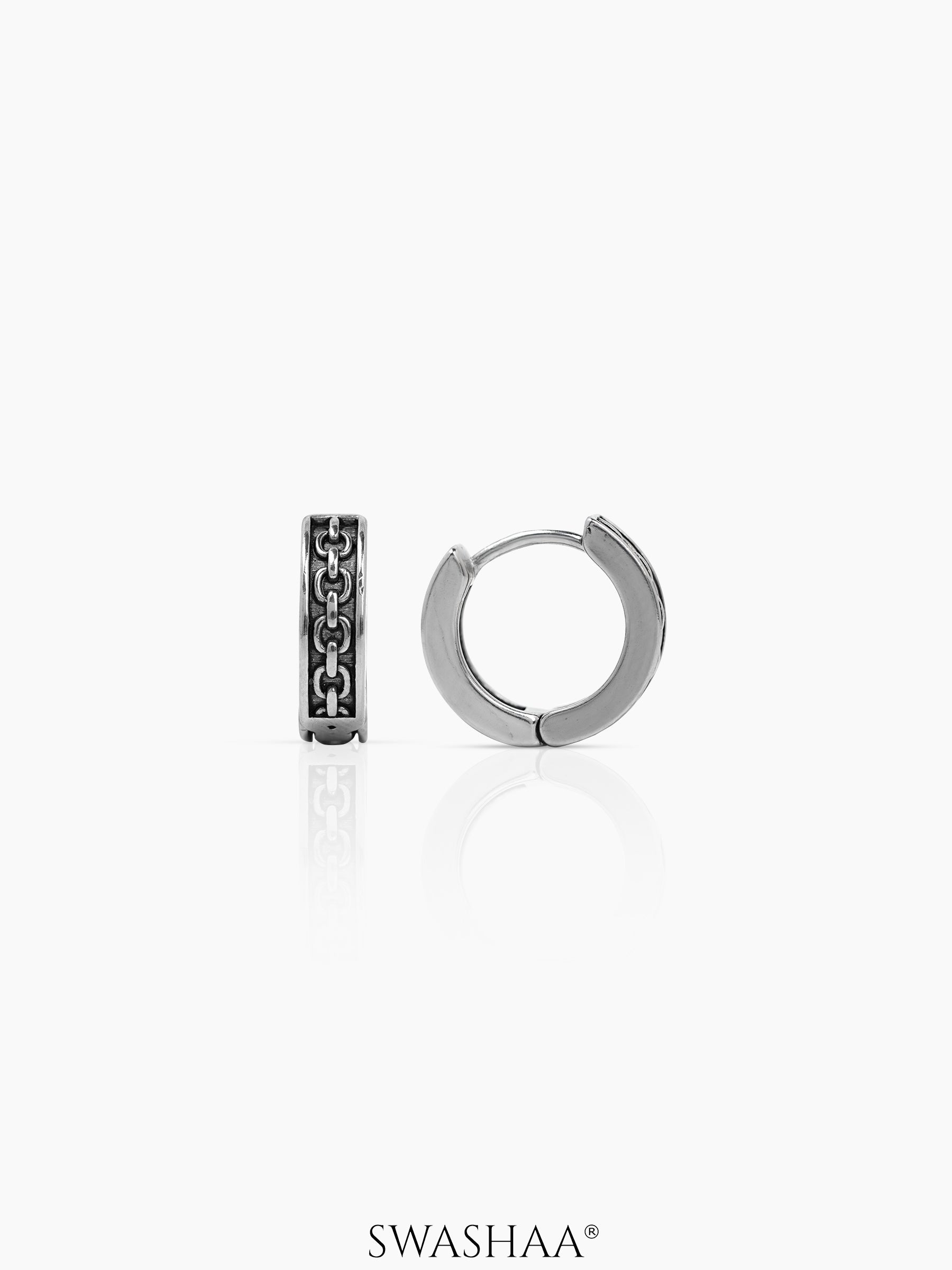 Drayden Chainlink Men's Hoop Earrings Silver