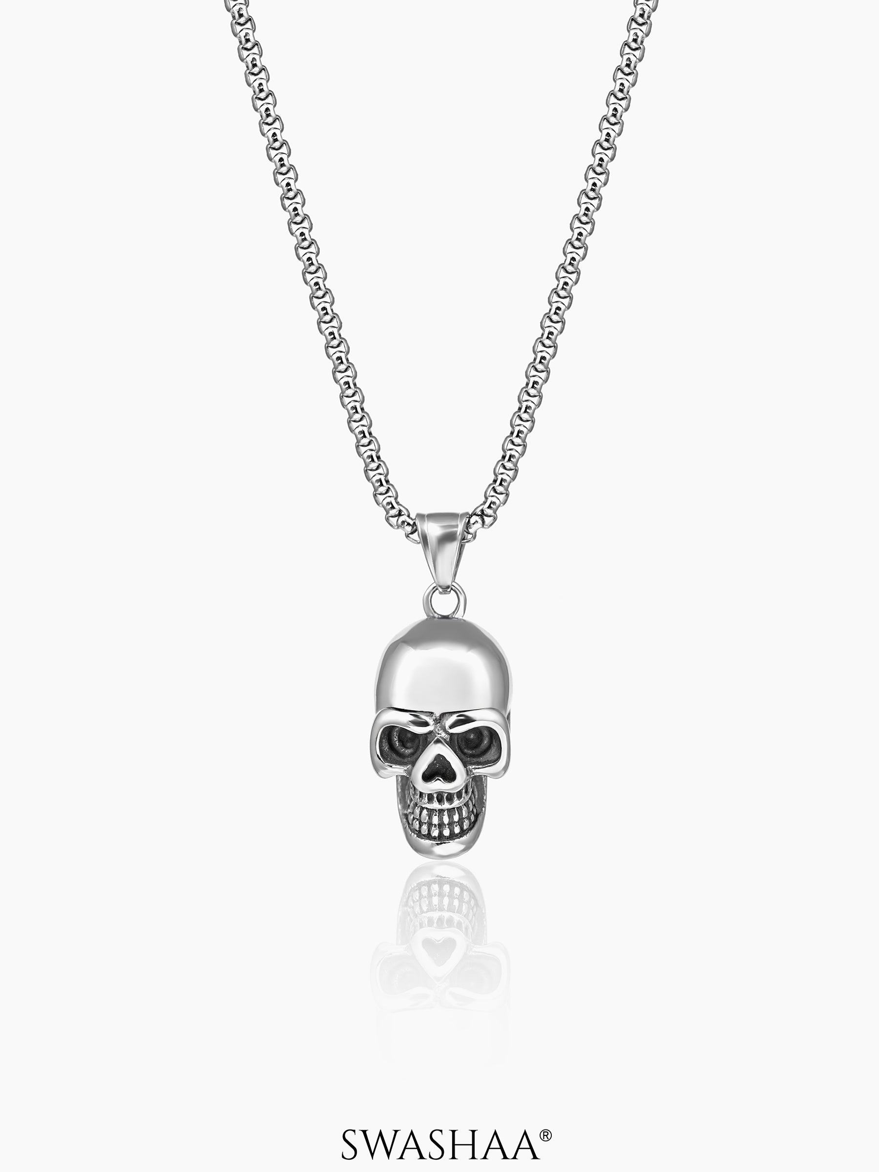 Draz Hollow Skull Men's Chain Pendant Silver