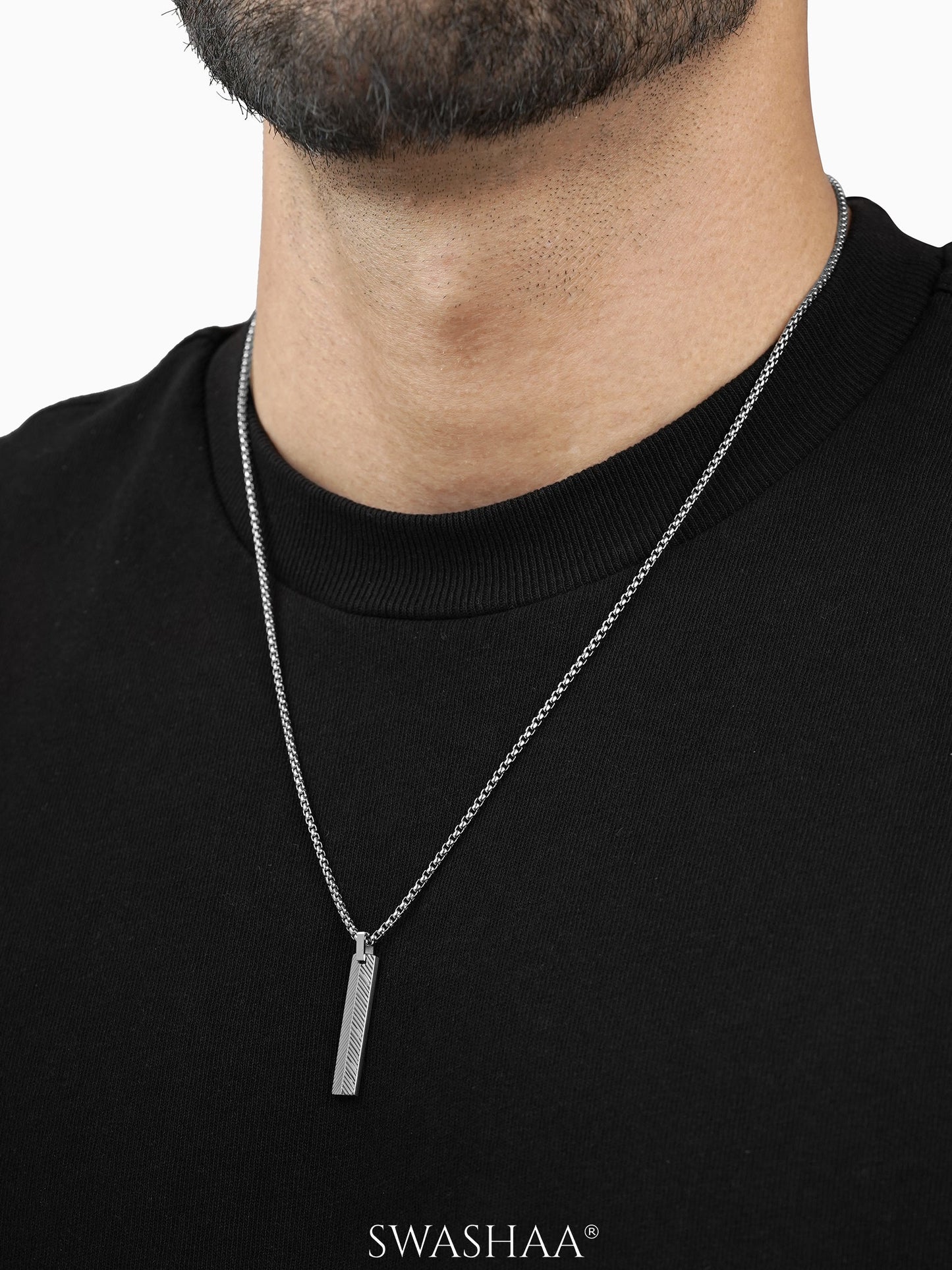 Drift Textured Bar Men's Chain Pendant