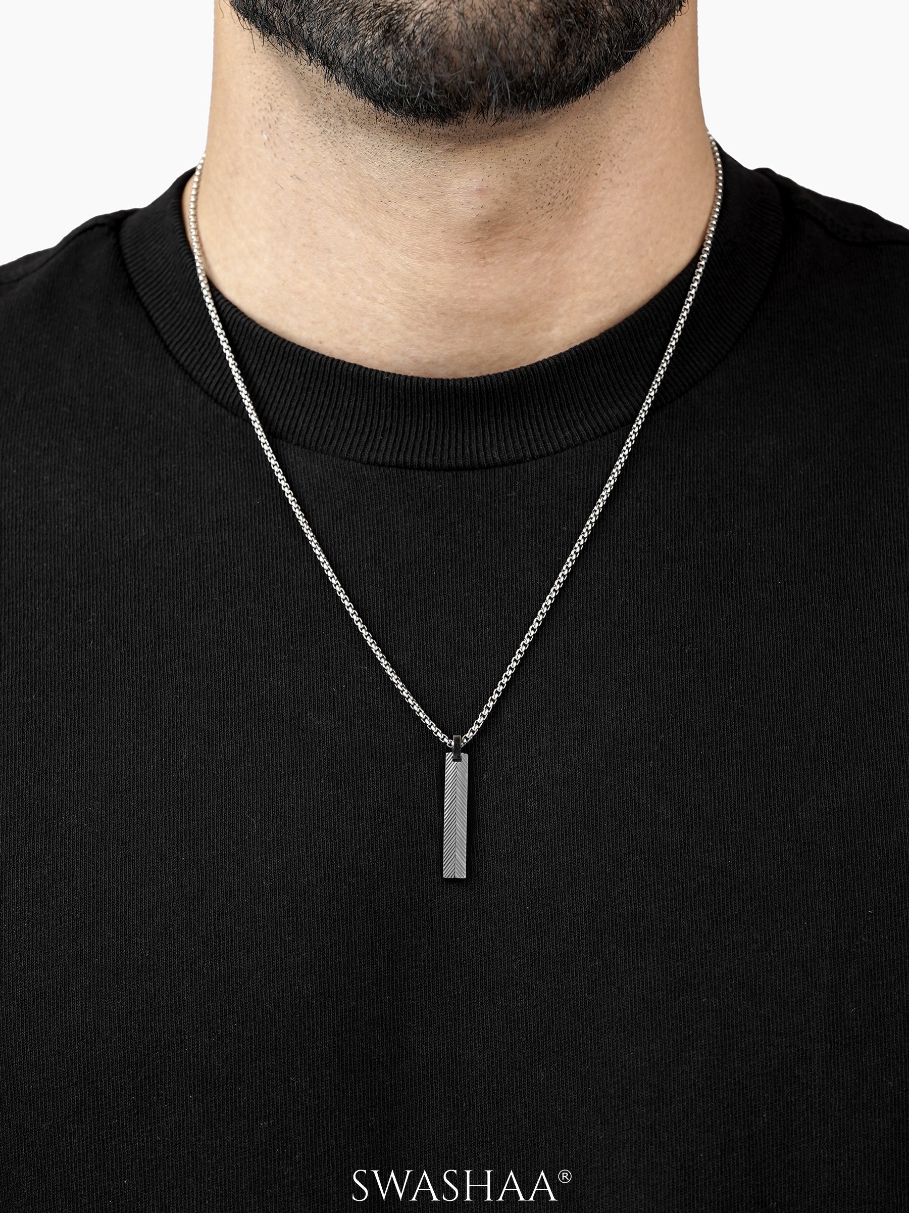 Drift Textured Bar Men's Chain Pendant