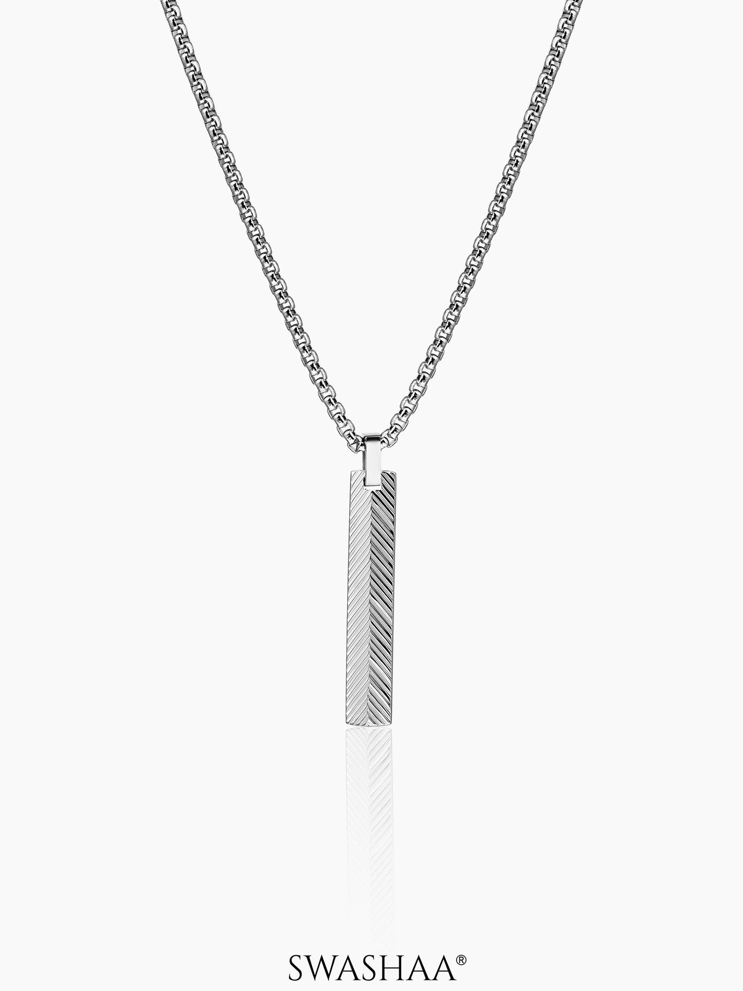 Drift Textured Bar Men's Chain Pendant Silver