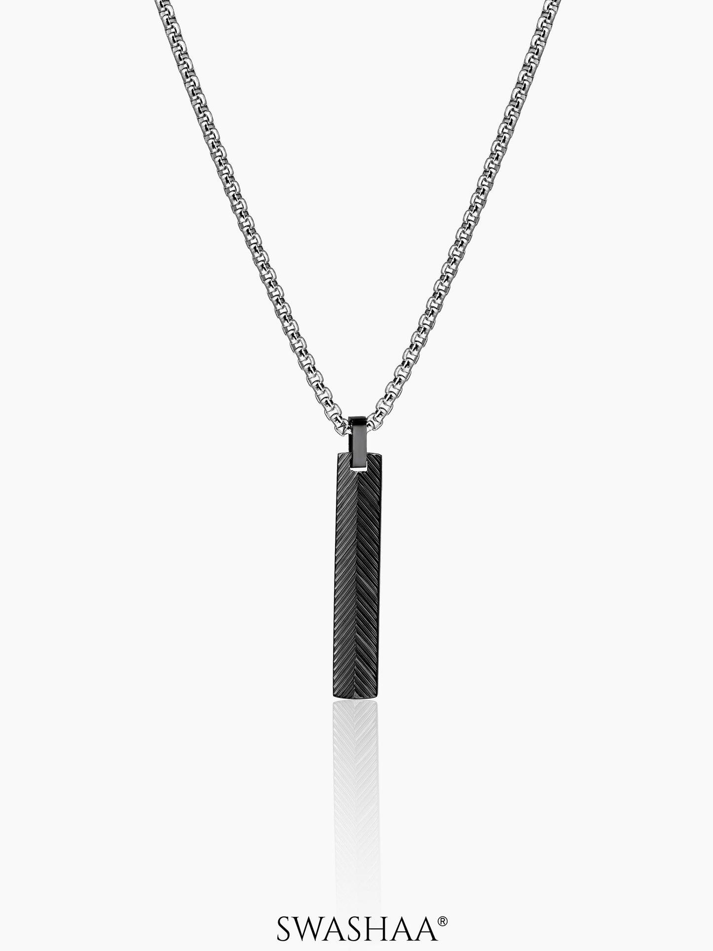 Drift Textured Bar Men's Chain Pendant Black-Silver