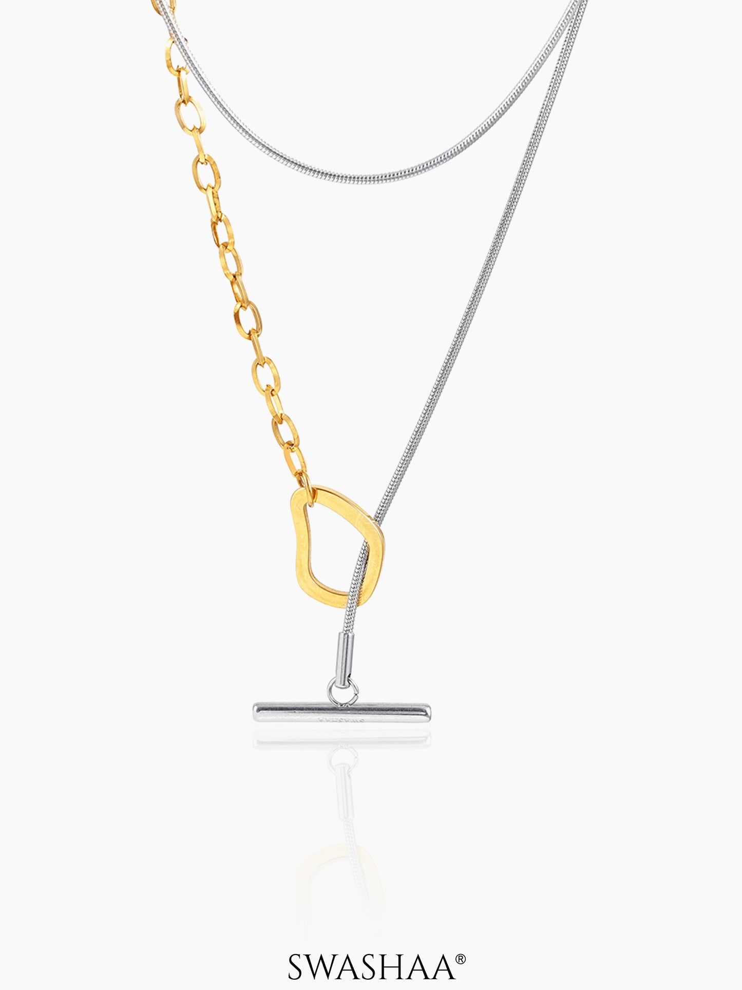 Eira Double Layered 18K Gold-Silver Two-Tone Toggle Clasp Chain Pendant Necklace