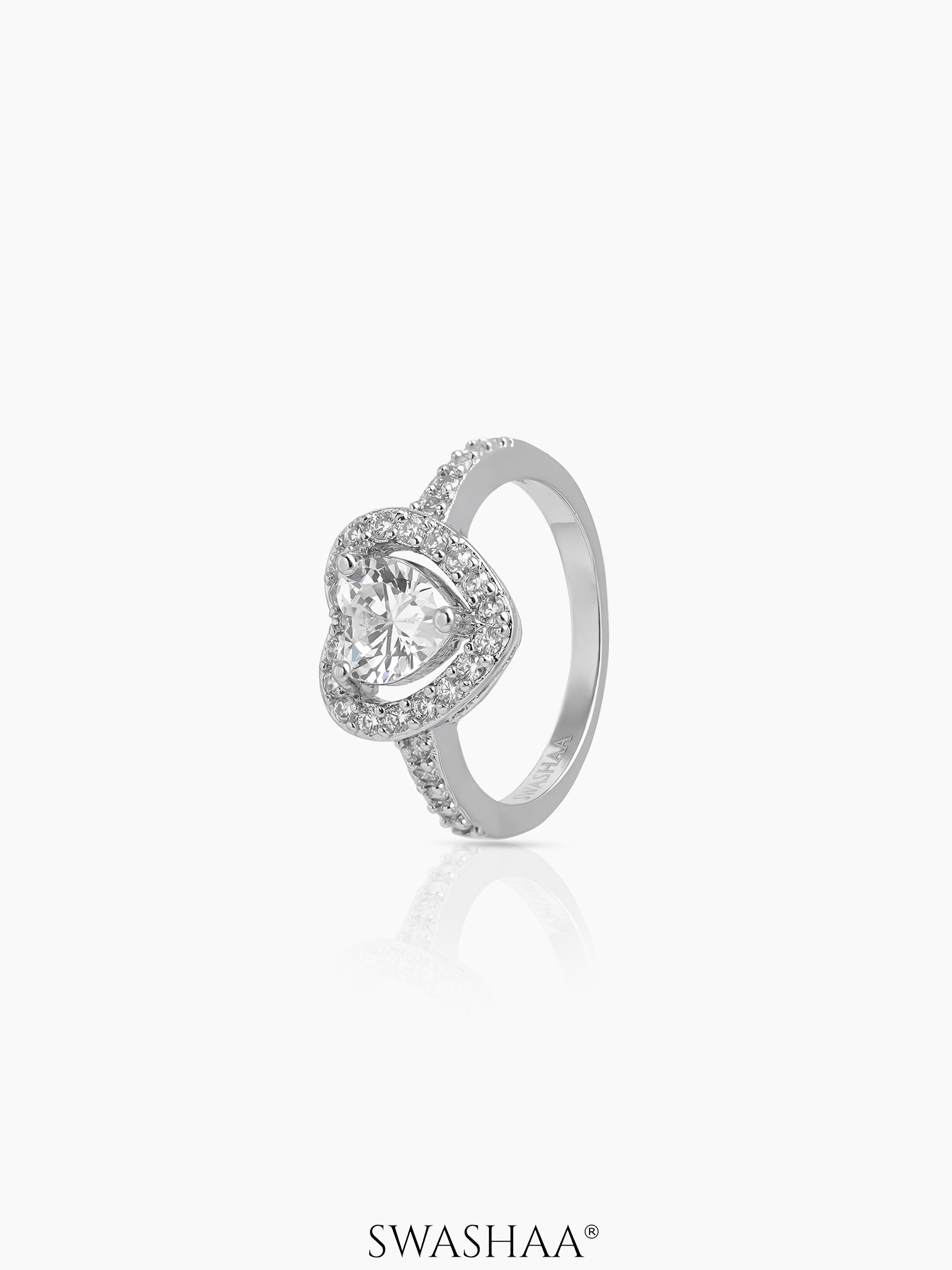 Eiro Heart Solitaire Ring Silver