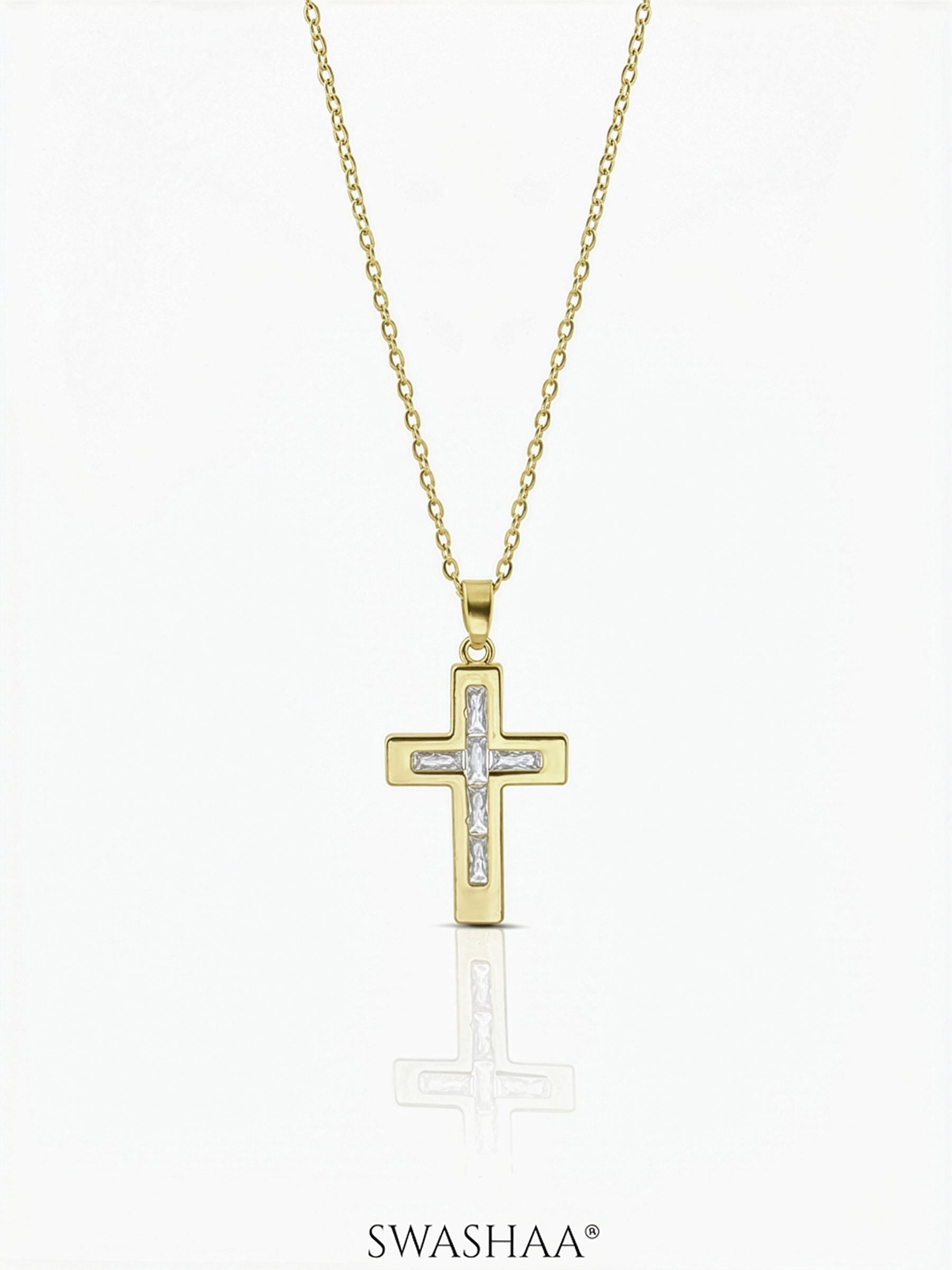Elira Cross Baguette Necklace 14K Gold Plated