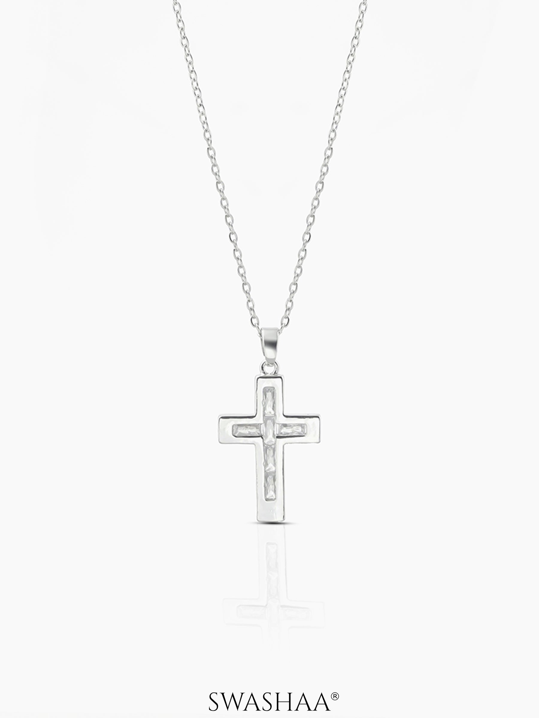Elira Cross Baguette Necklace Silver