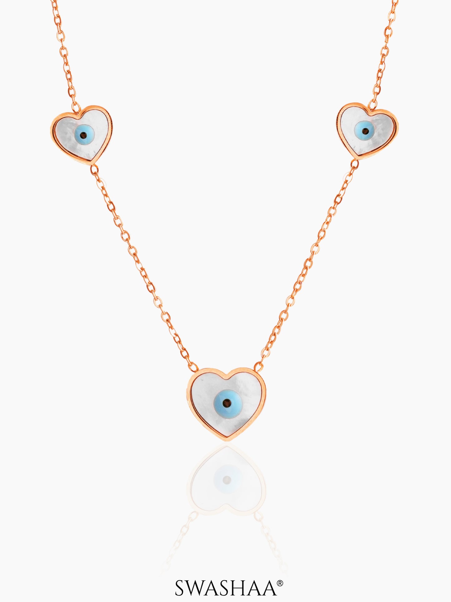 Elle Evil Eye Heart Charm Rosegold Chain Plated Necklace