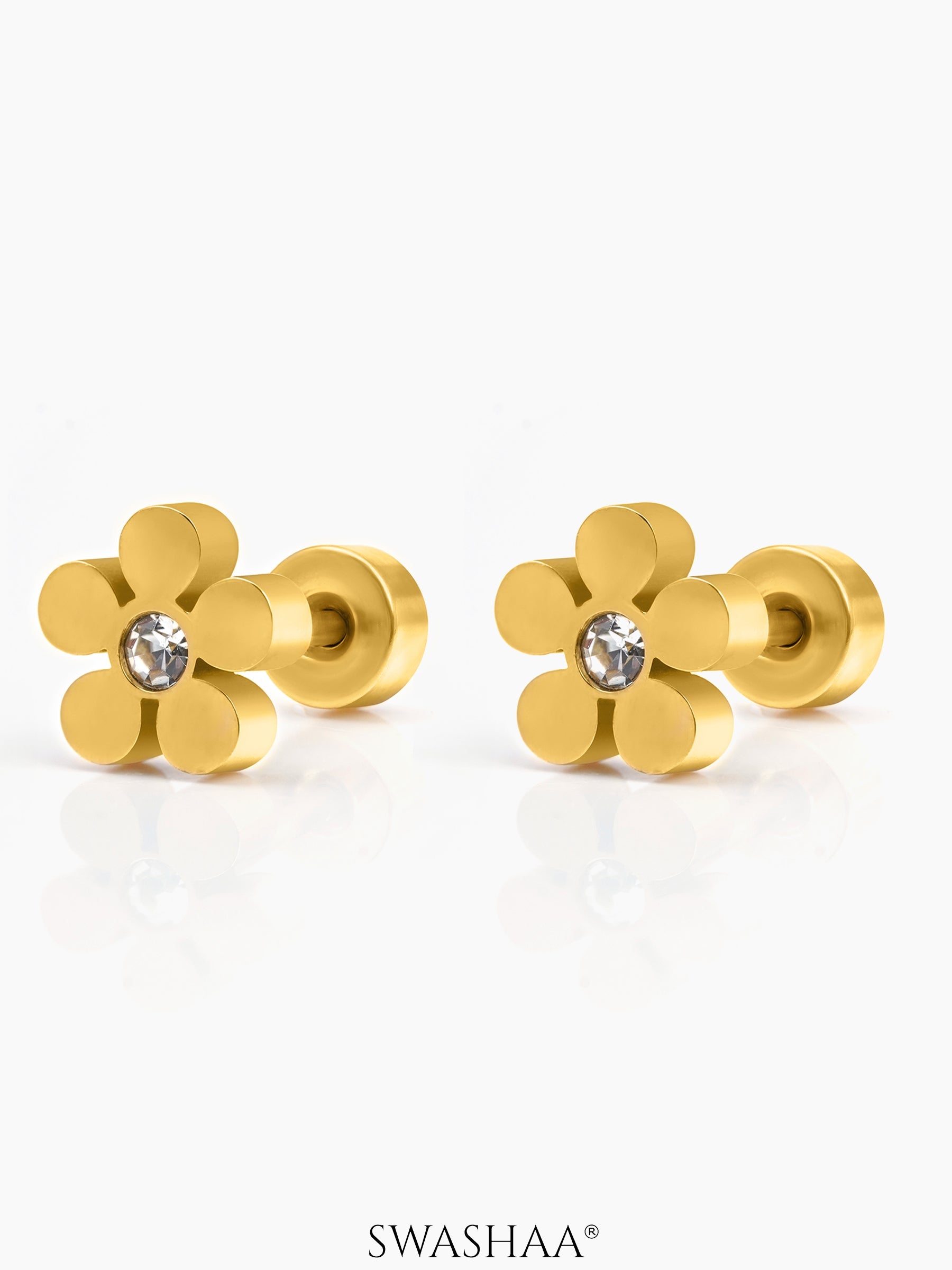 Flower Solitaire 18K Gold Plated Kid's Stud Earrings