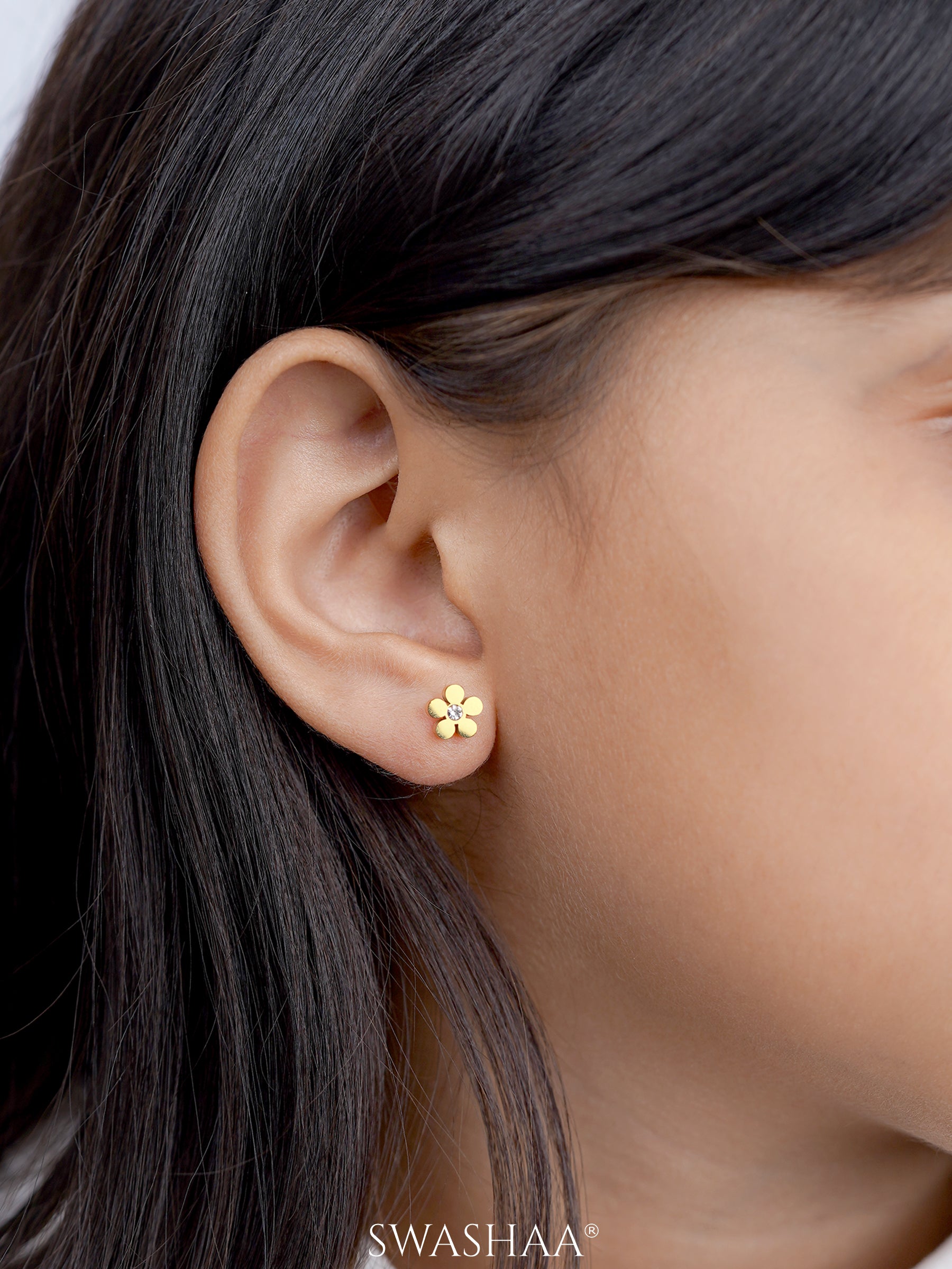 Flower Solitaire 18K Gold Plated Kid's Stud Earrings