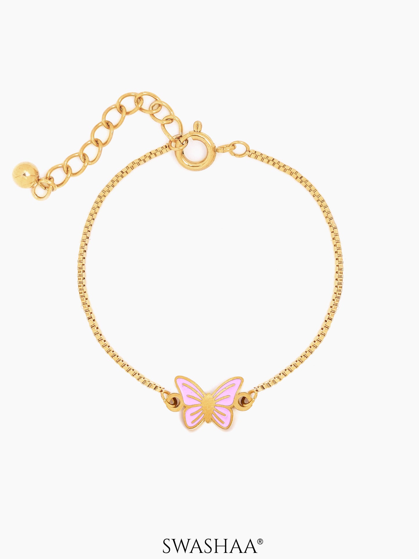 Flur Pink Butterfly Charm 18K Gold Plated Kid's Bracelet