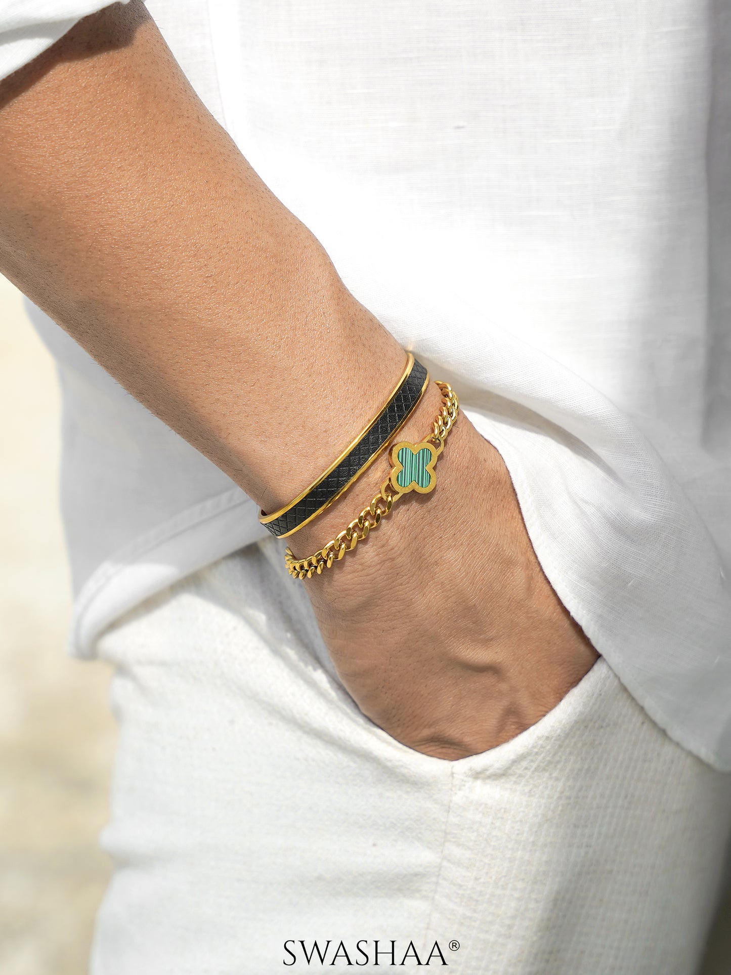 Fred Leather 18K Gold Plated Men's Bracelet