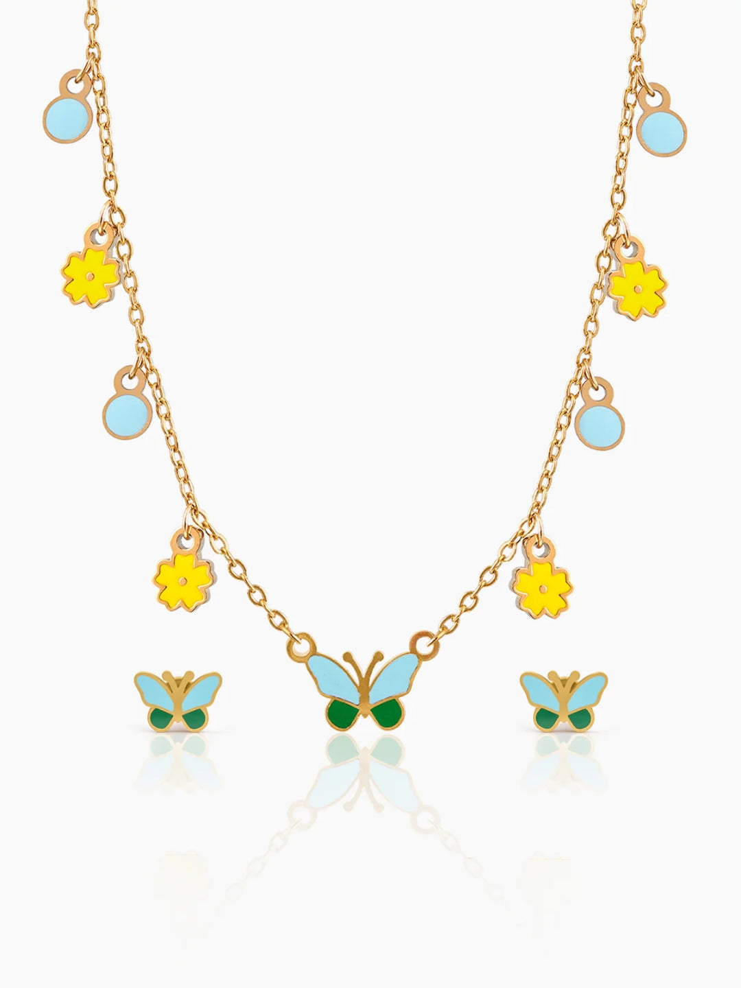 Furry Butterfly 18K Gold Plated Kid's Jewelry Set Of 2 – Necklace & Earrings Gold