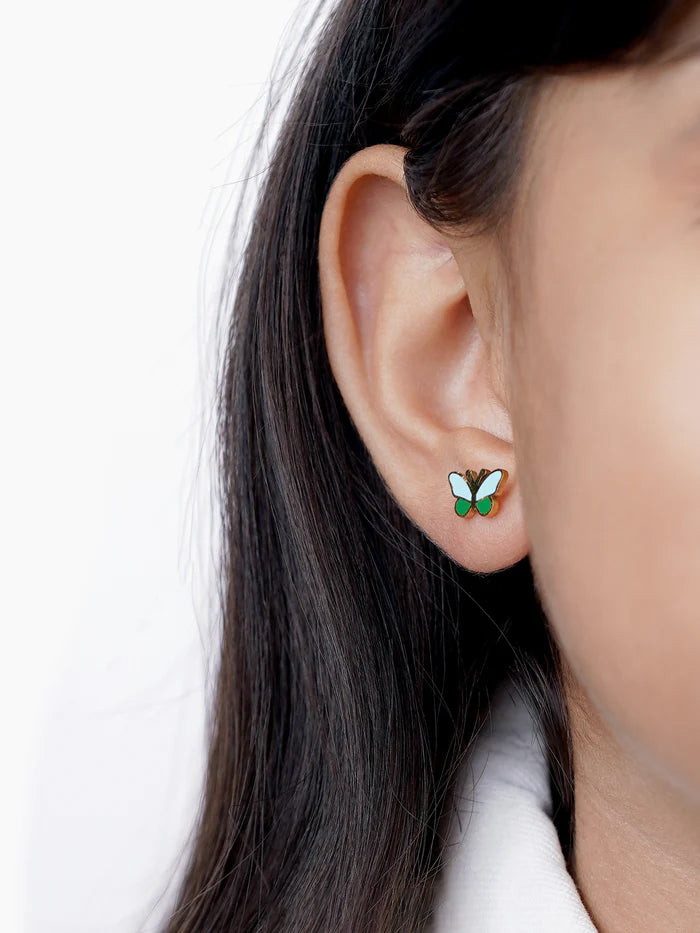 Furry Butterfly 18K Gold Plated Kid's Stud Earrings