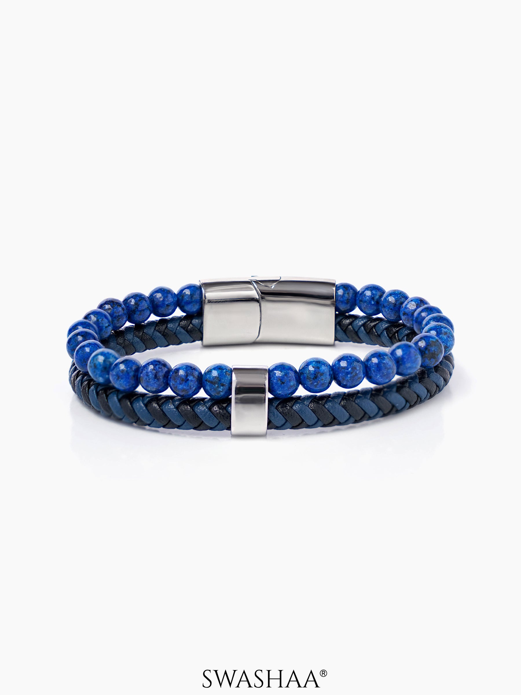 Galleo Men's Leather Bracelet Blue-Black