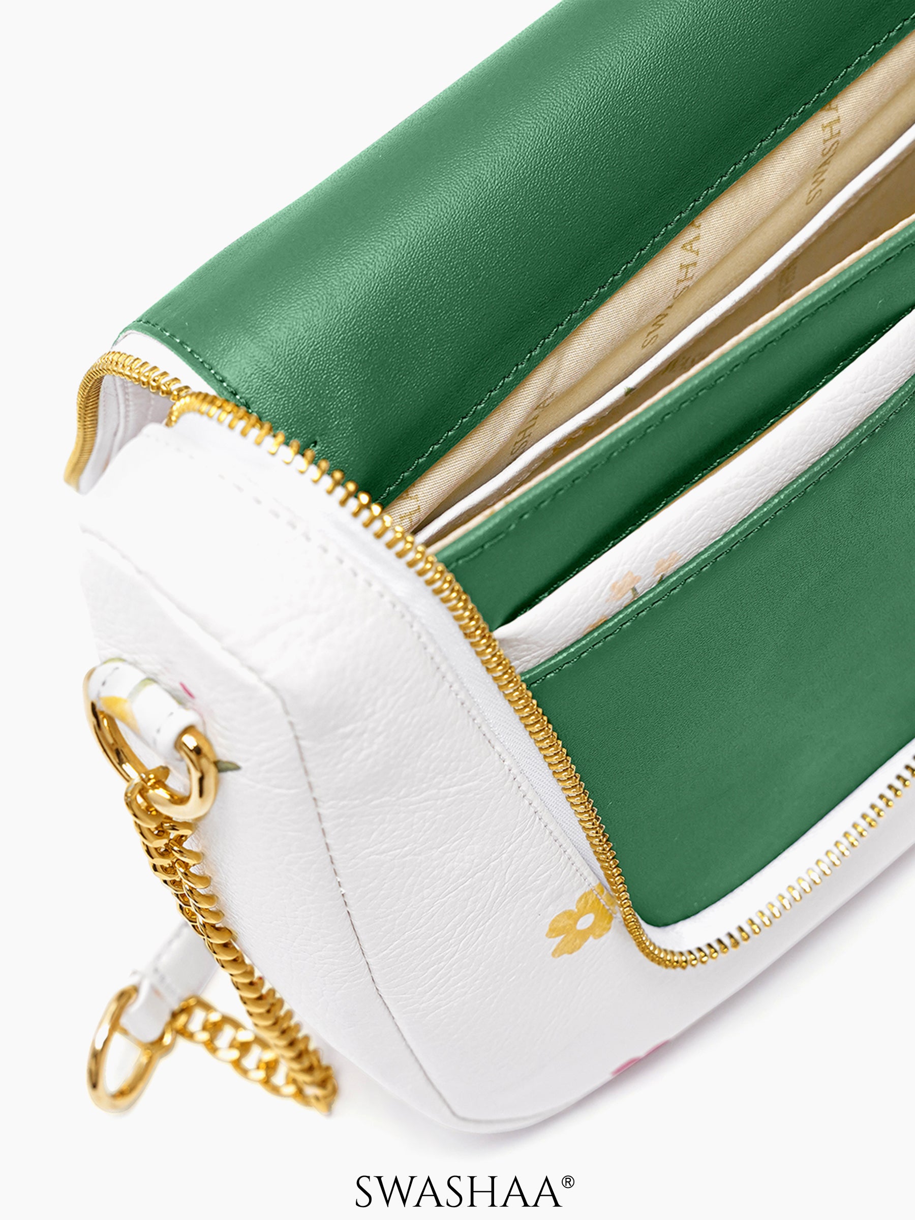 Garden Gems White Leather Shoulder Bag
