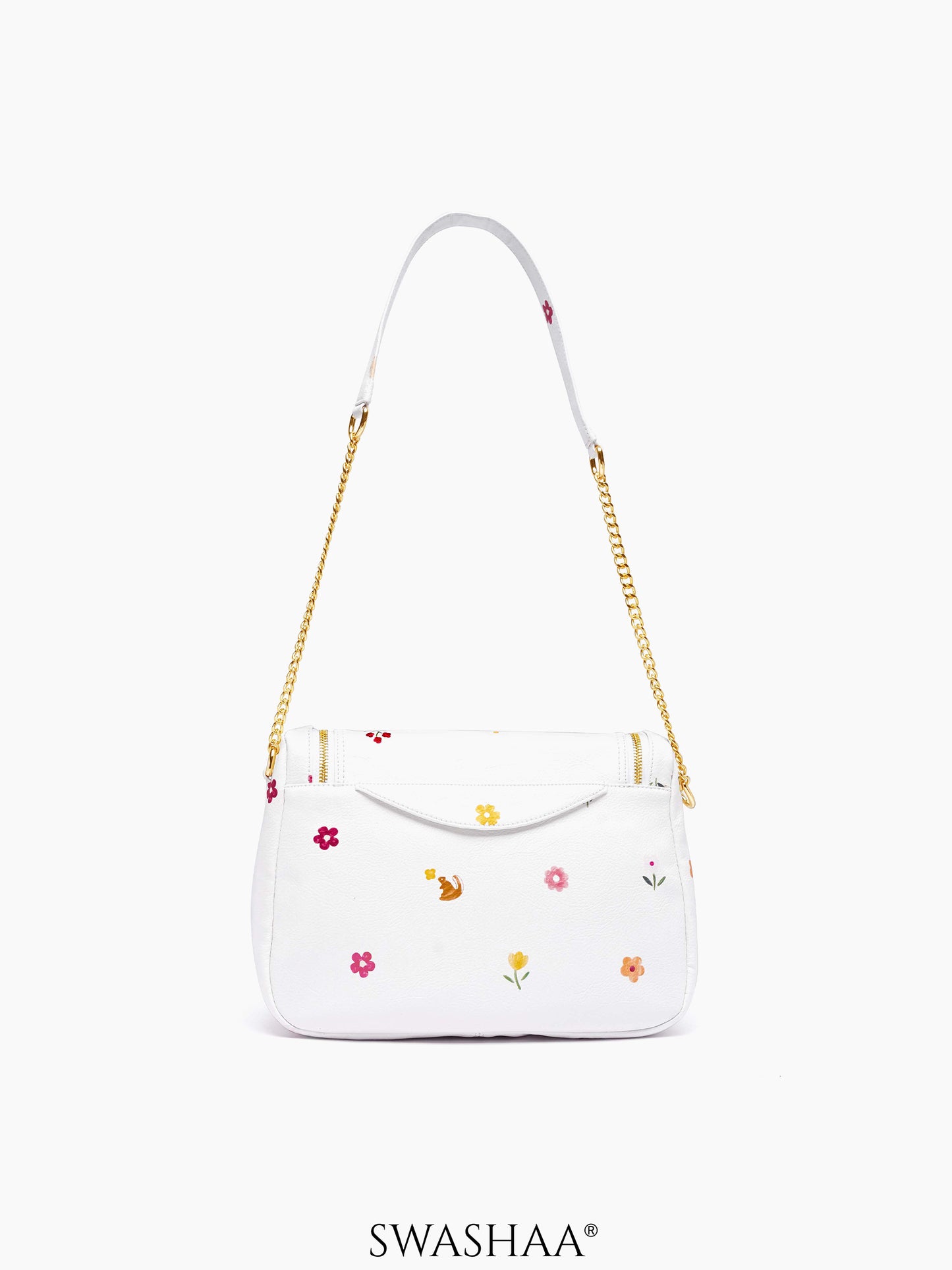 Garden Gems White Leather Shoulder Bag