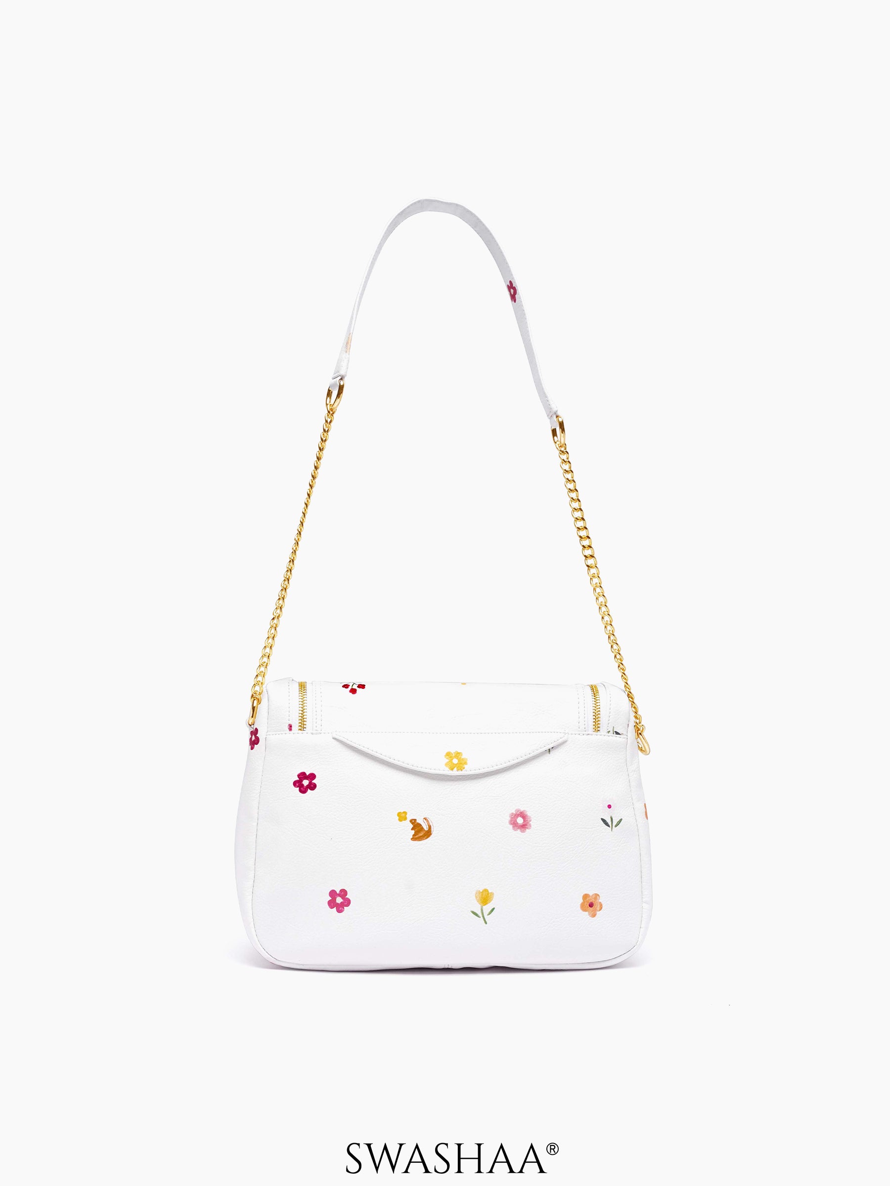 Garden Gems White Leather Shoulder Bag