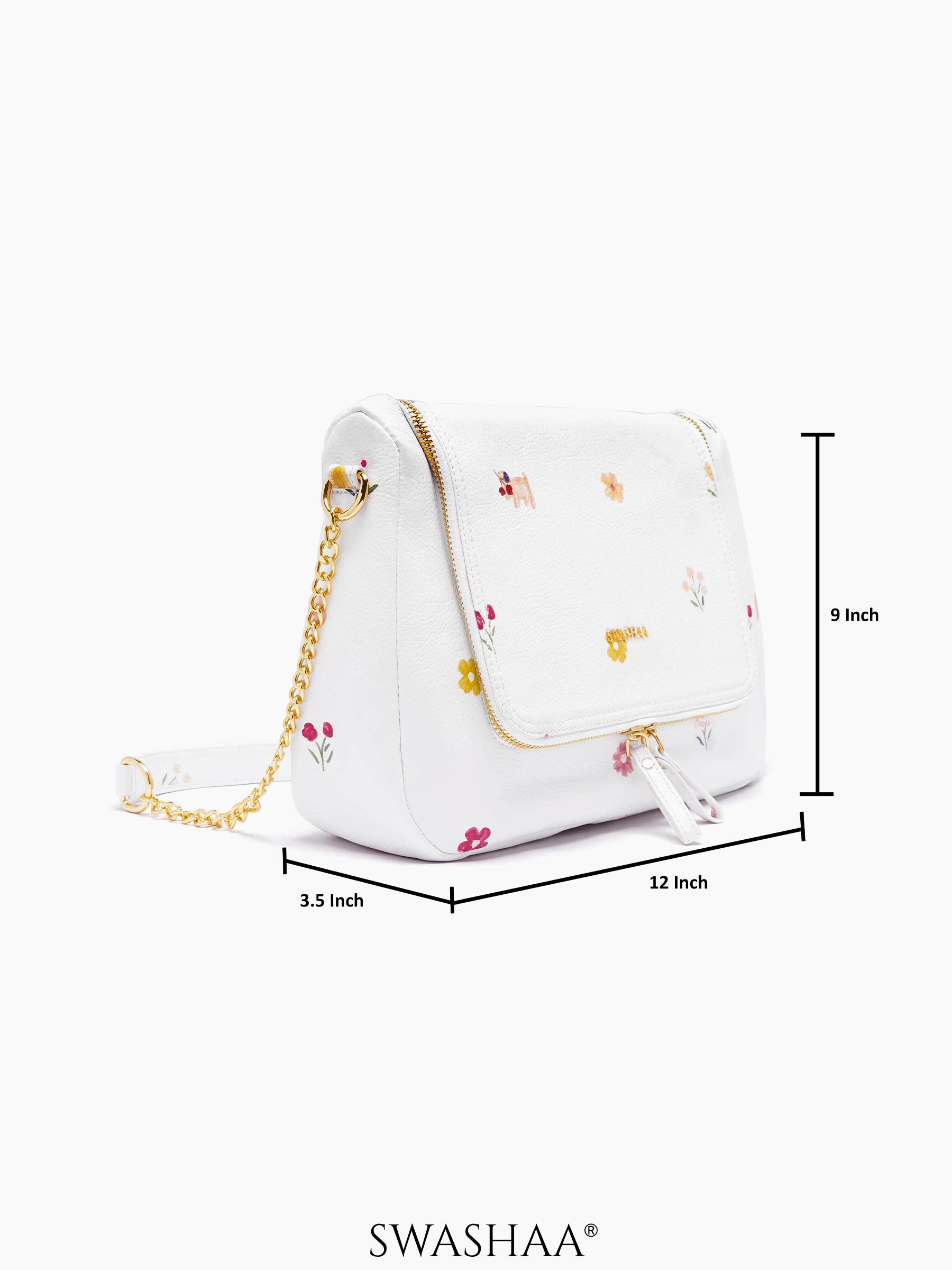 Garden Gems White Leather Shoulder Bag