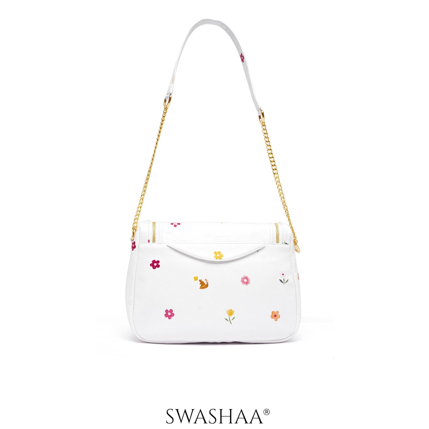 Garden Gems White Leather Shoulder Bag