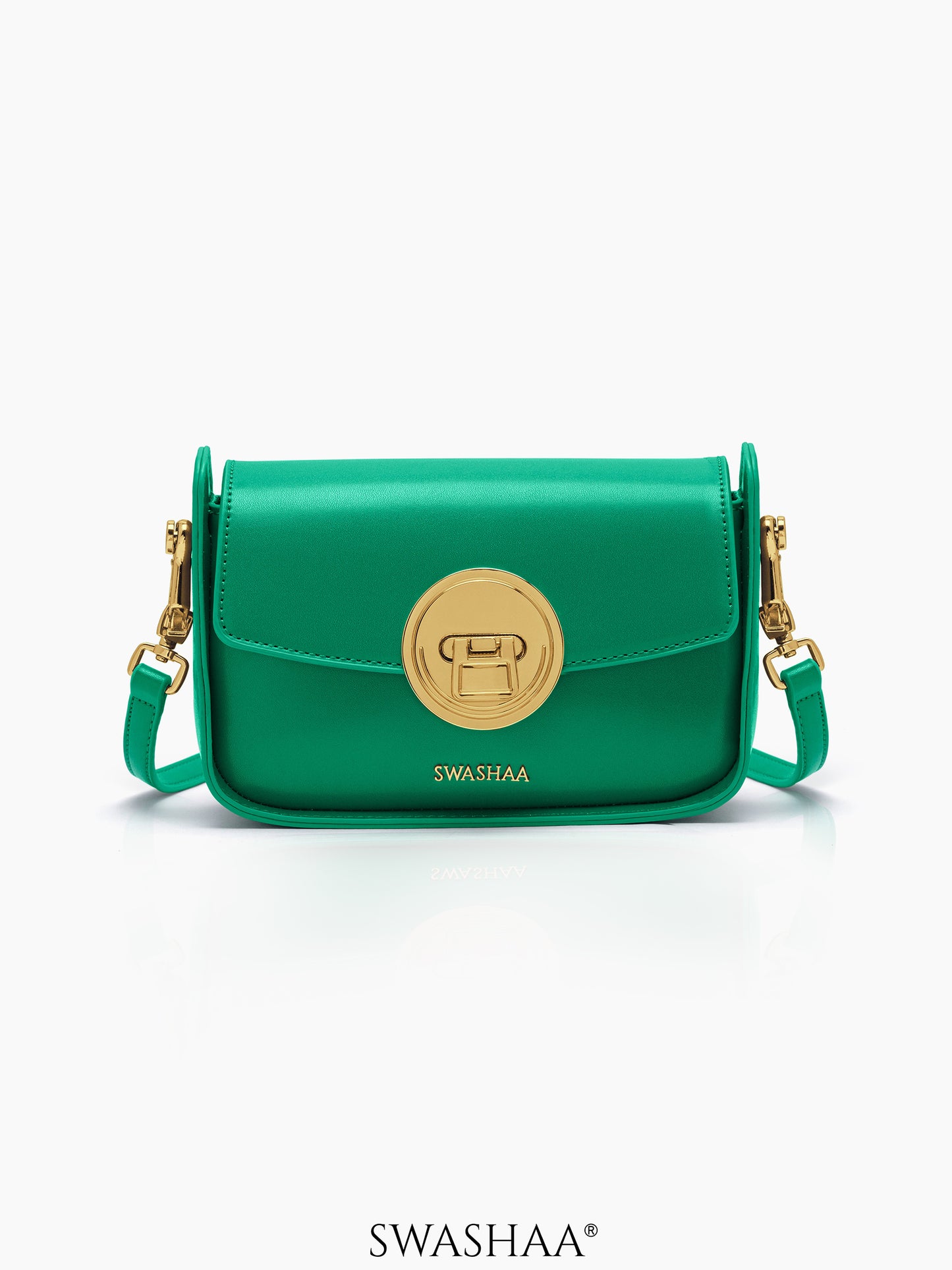 Giva Emerald Luxe Clasp Leather Sling Bag Emerald Green