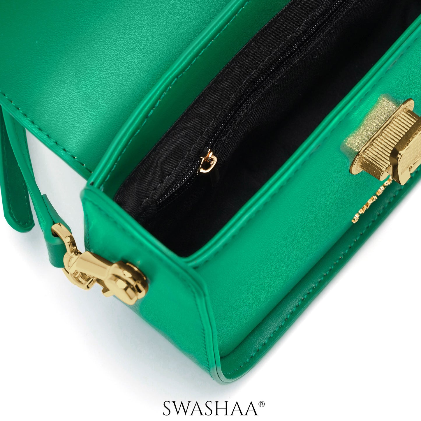 Giva Emerald Luxe Clasp Leather Sling Bag