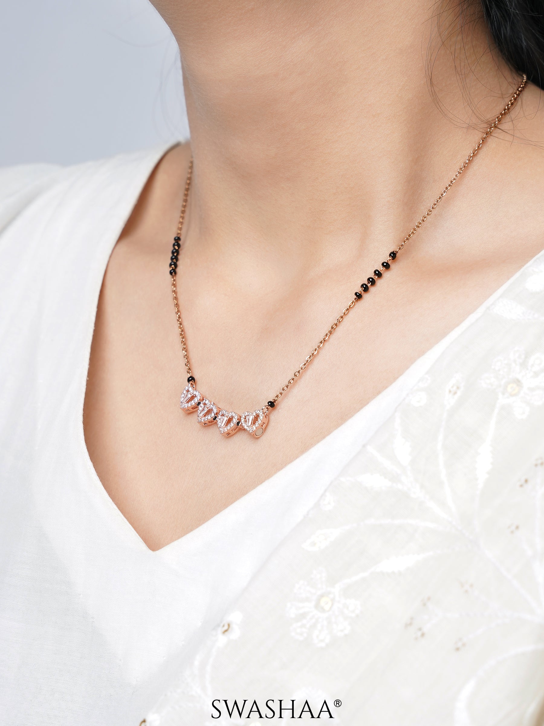 Gleaming Clover Rosegold Plated Mangalsutra