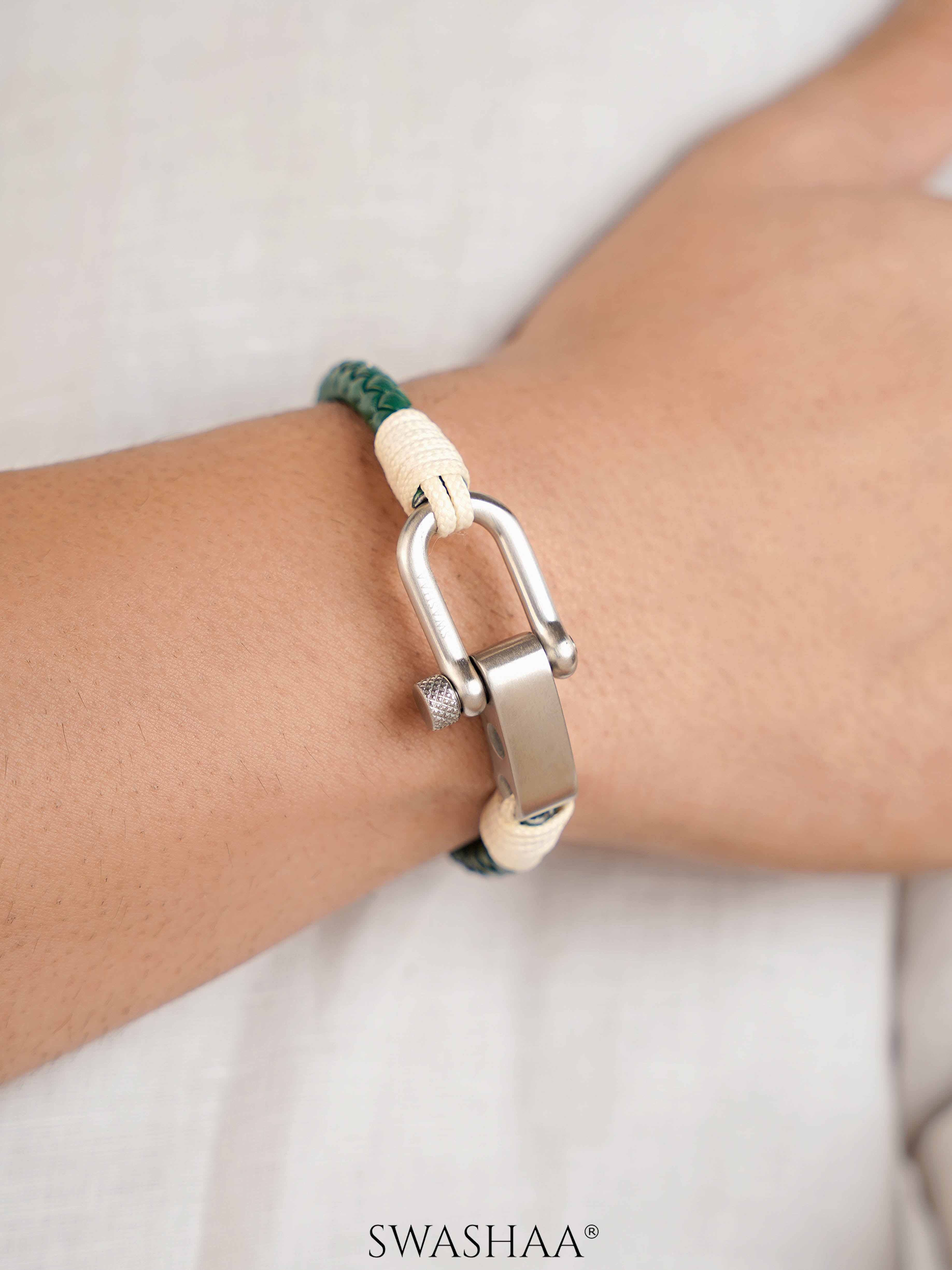 Green Trail Men's Leather Bracelet