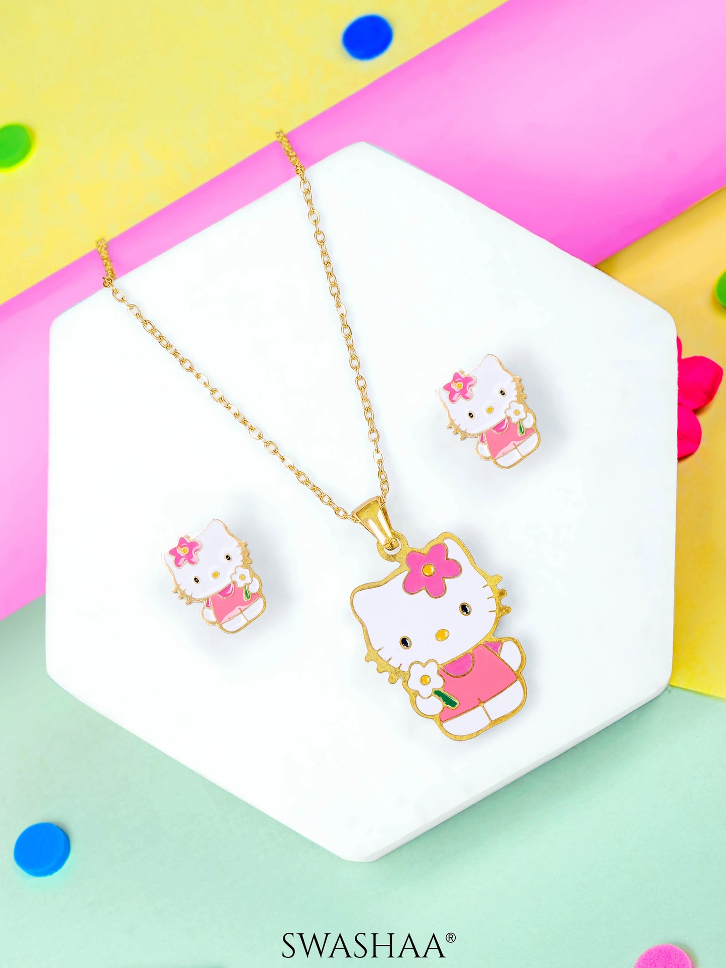 Hawa Cutie Kitty 18K Gold Plated Kid's Pendant Necklace Set