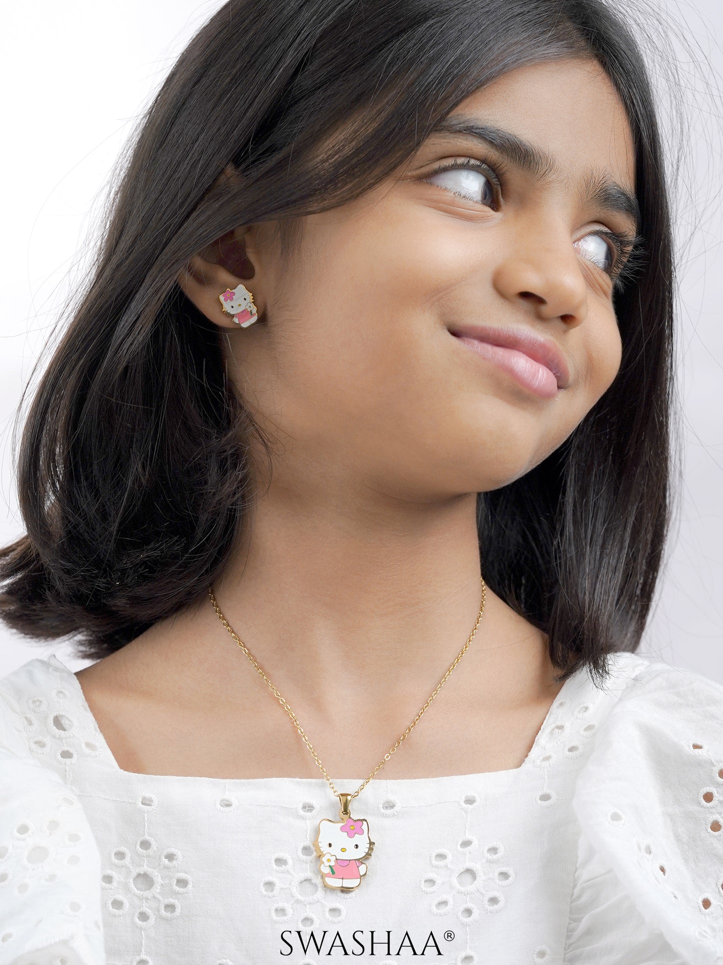 Hawa Cutie Kitty 18K Gold Plated Kid's Pendant Necklace Set