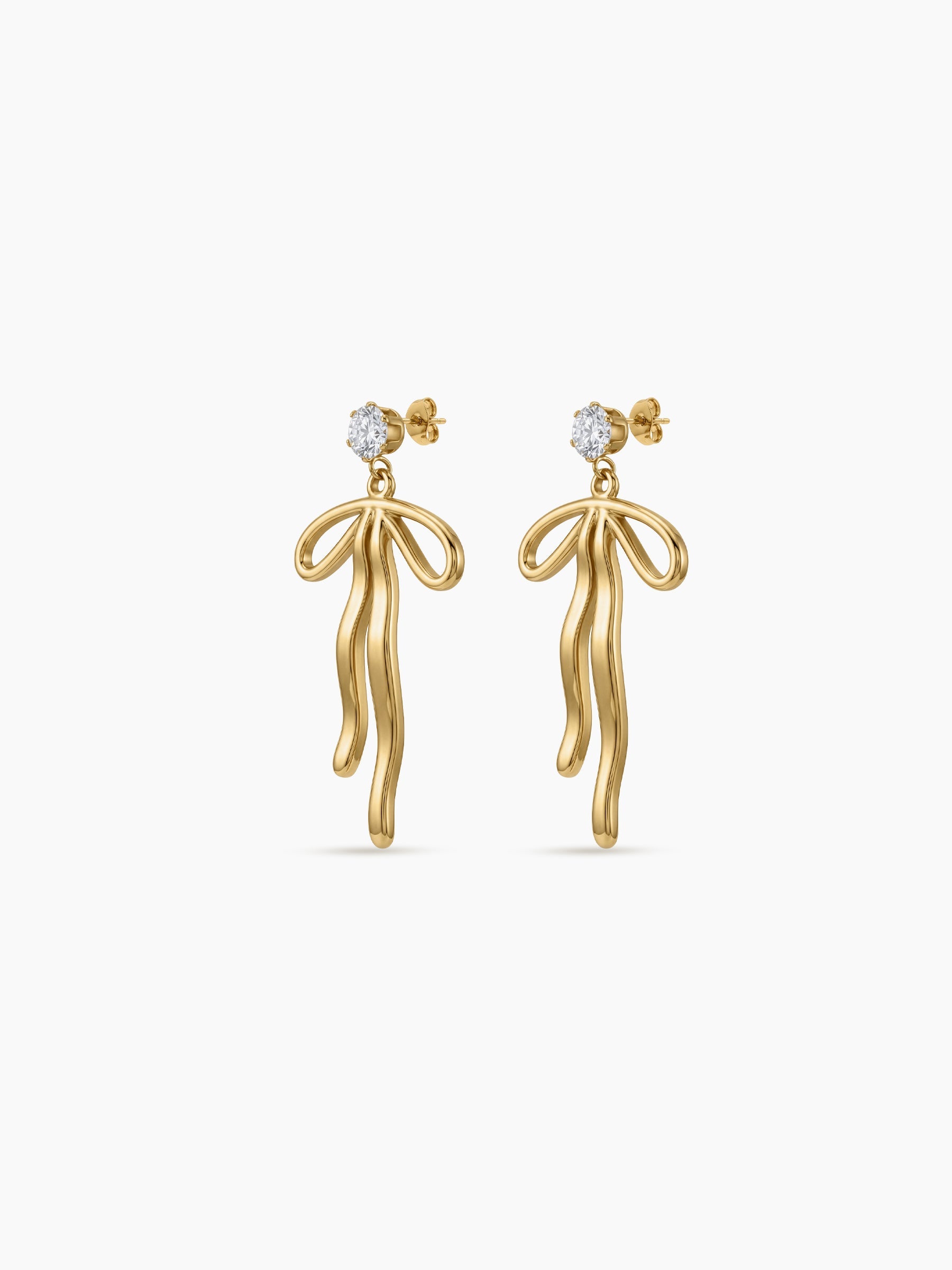 Helina Bow Solitaire 18K Gold Plated Earrings