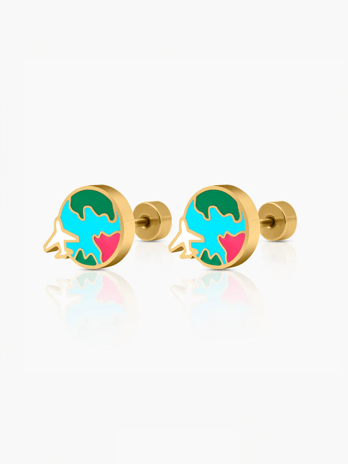 Hello World 18K Gold Plated Kid's Earrings