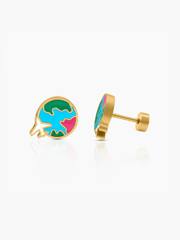 Hello World 18K Gold Plated Kid's Earrings Gold
