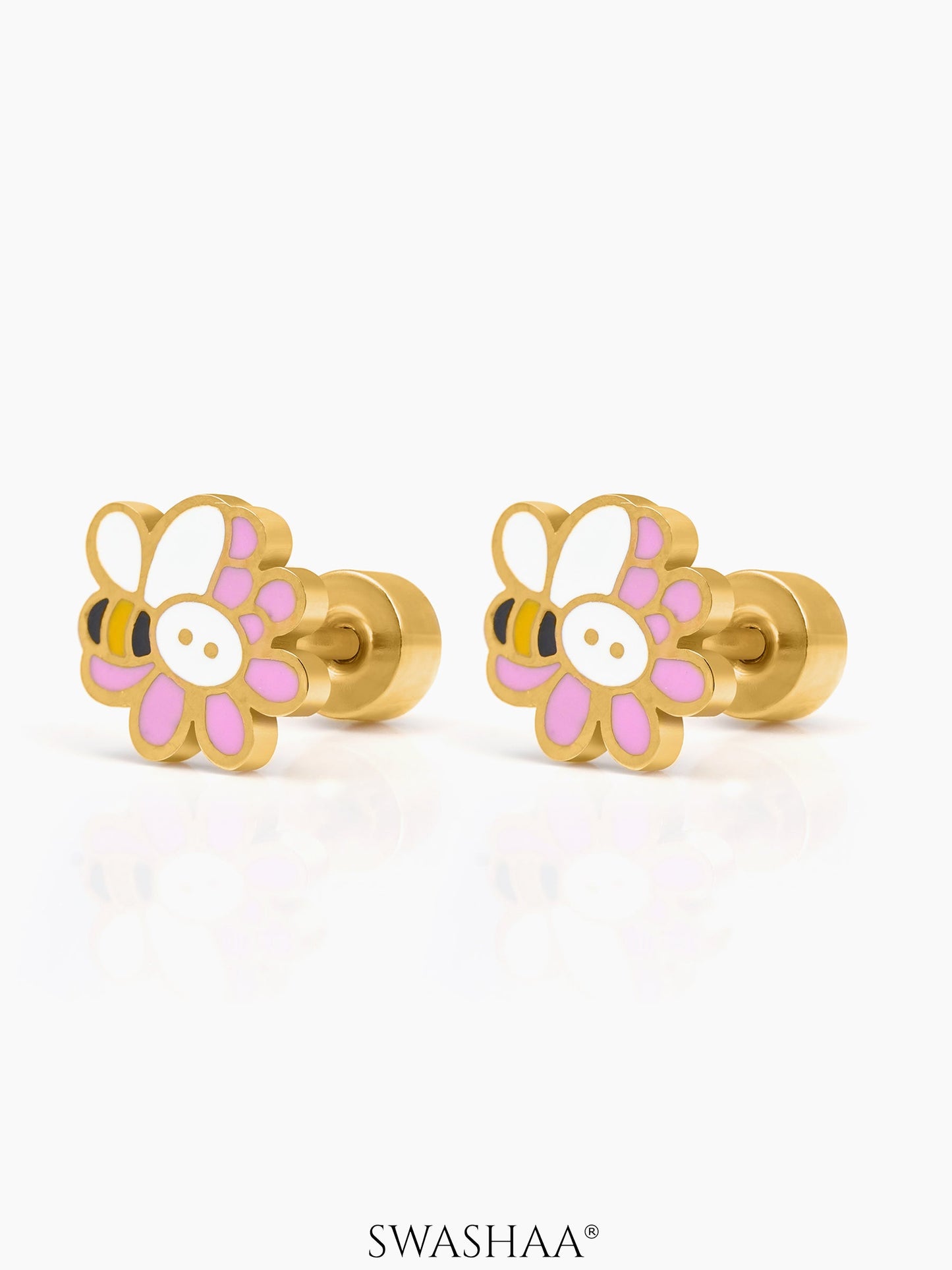 Honey Bee Bloom 18K Gold Plated Kid's Stud Earrings