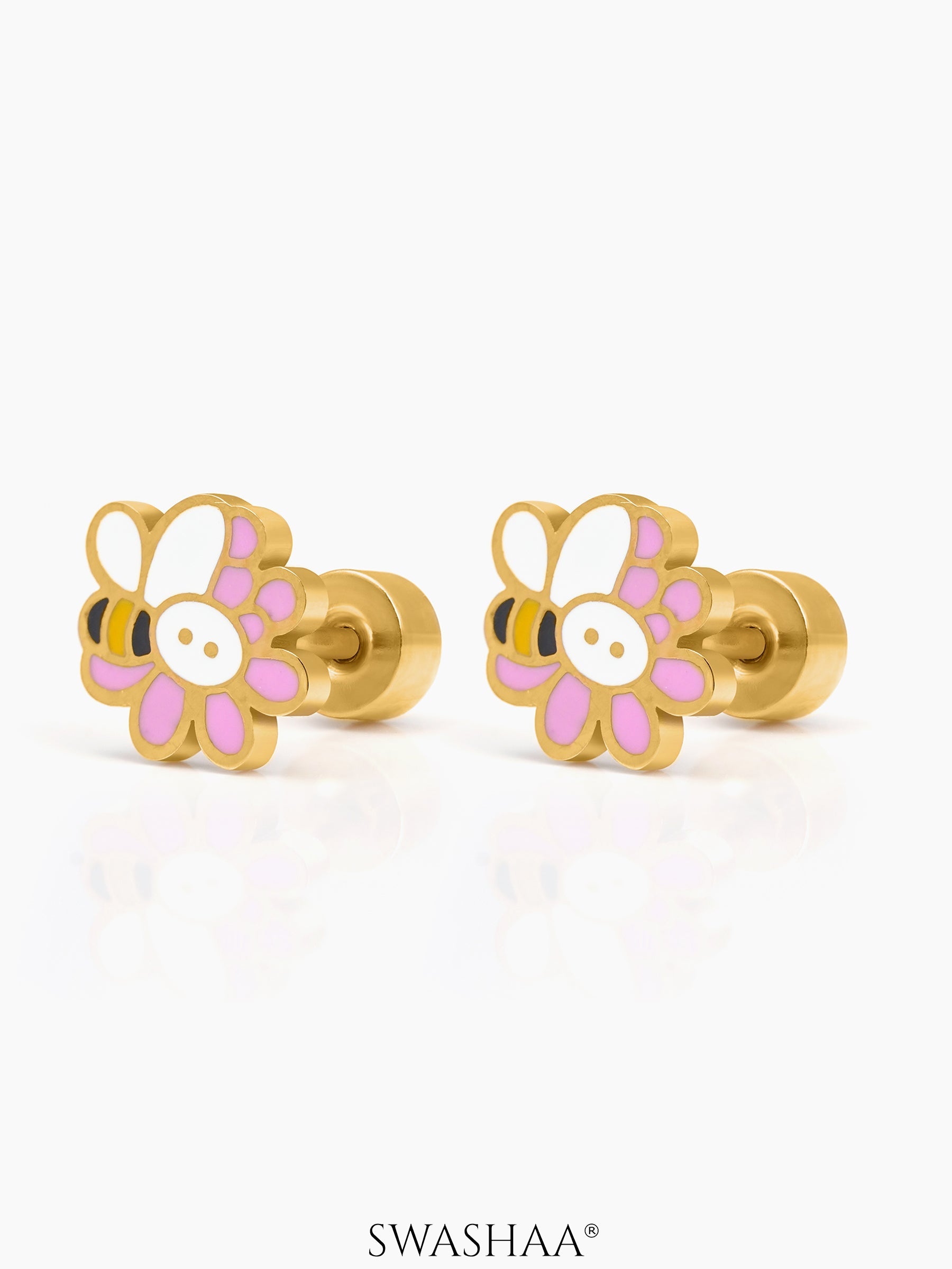 Honey Bee Bloom 18K Gold Plated Kid's Stud Earrings